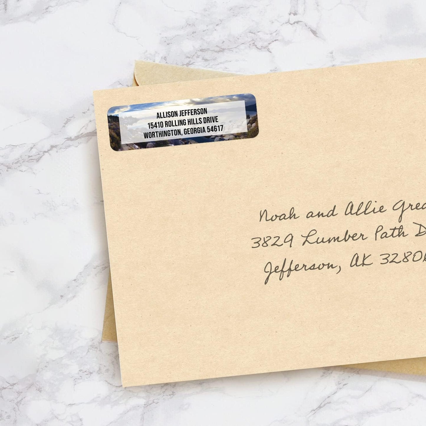 Breathtaking Landscape Rolled Address Labels / 250 Personalized Return Address Labels/Designer Address Stickers in Elegant Plastic Dispenser