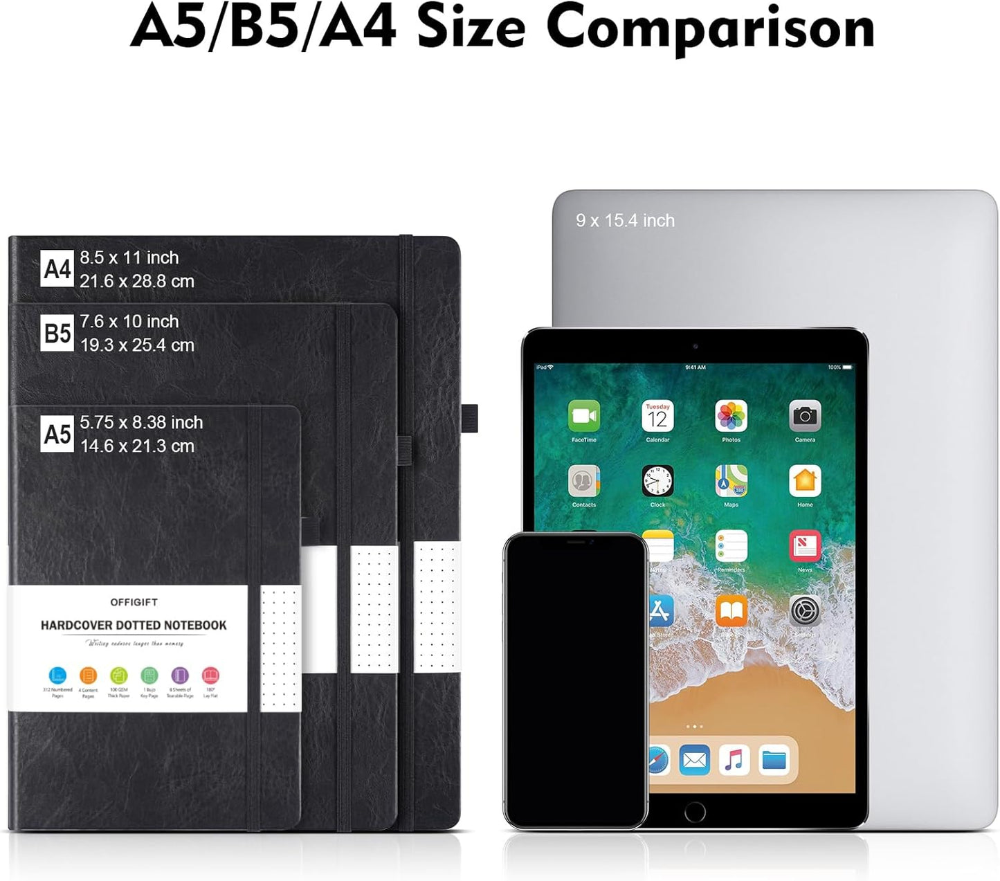 Dotted Journal Notebook, 312 Numbered Pages Large B5 Hardcover Leather Notebook, 100gsm No Bleed Paper Dot Grid Notebook with Index Pages, Dot Journal for Women Men, 7.6'' X 10'', Black