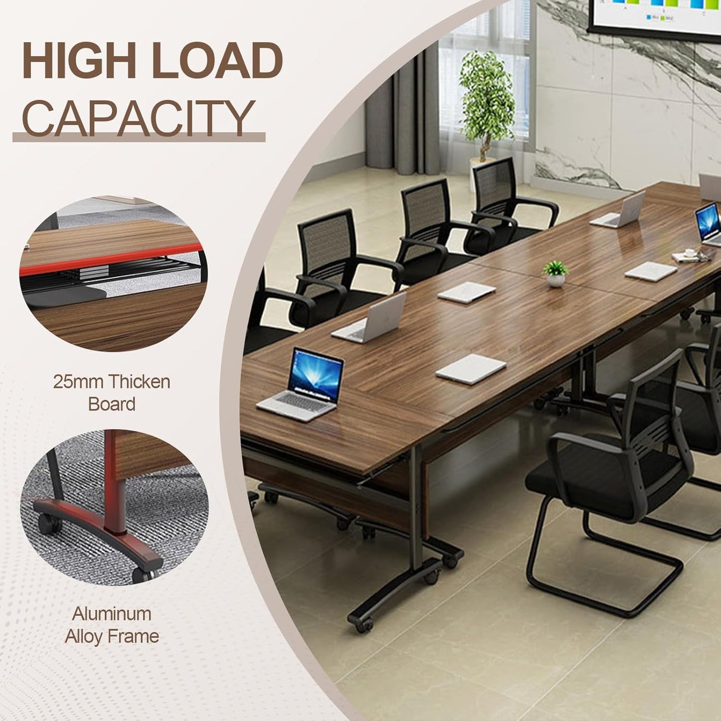 Folding Conference Room Table, Modern Conference Tables with Wheels, Large Rectangular Mobile Training Tables for Office Classroom, Foldable Modular Boardroom Seminar Table Walnut (10pack L55.1in)