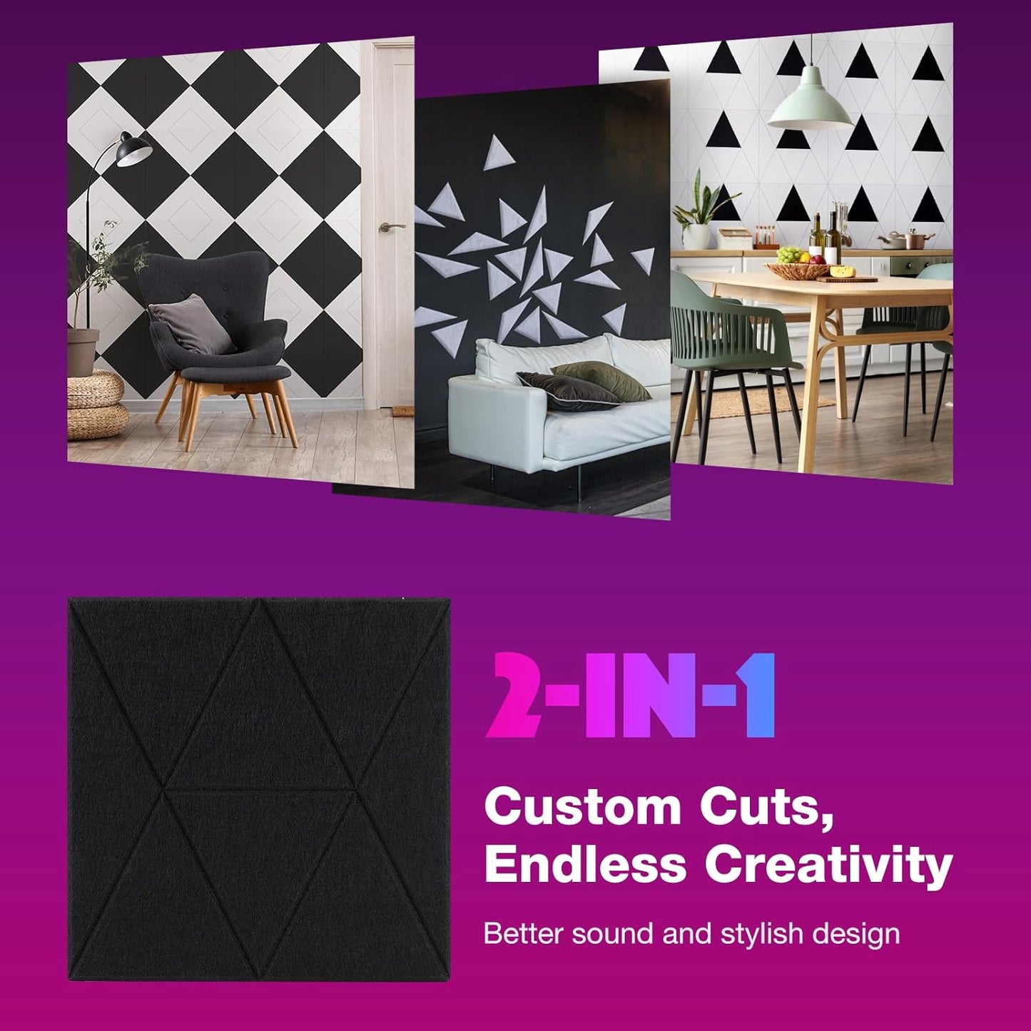 18 Pack Self-Adhesive Acoustic Panels, 12"x 12"x 0.4" Sound Absorbing Panels, High Density Square Sound Proof Noise Dampening Panels for Walls Home Studio Office, Trapezium Cutting Style, Black