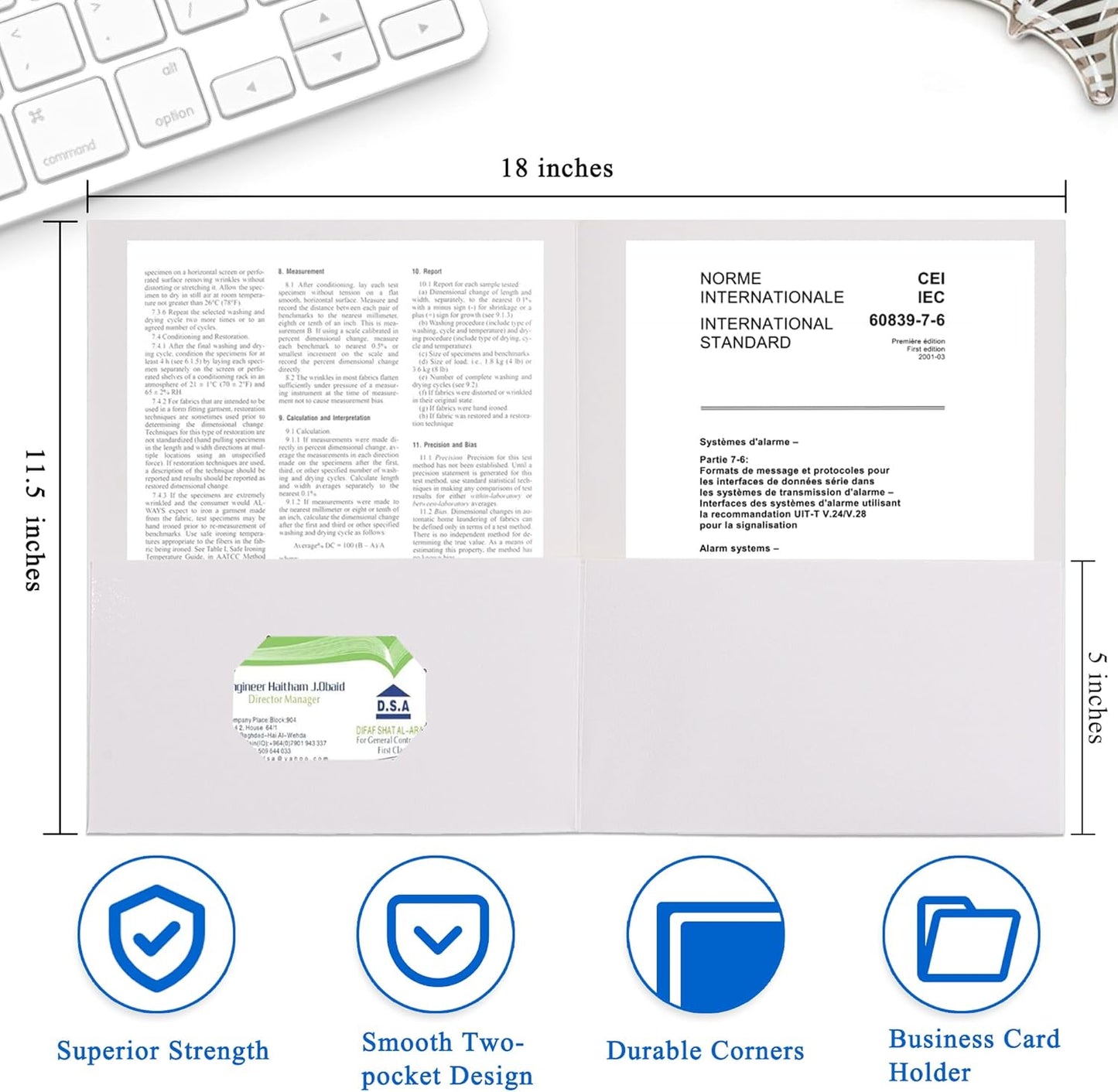 Zzrywuty 50 Packs Two Pocket File Folders with Business Card Slot,Textured Paper,Letter Size,Holds 100 Sheets for School,Office,Business,White