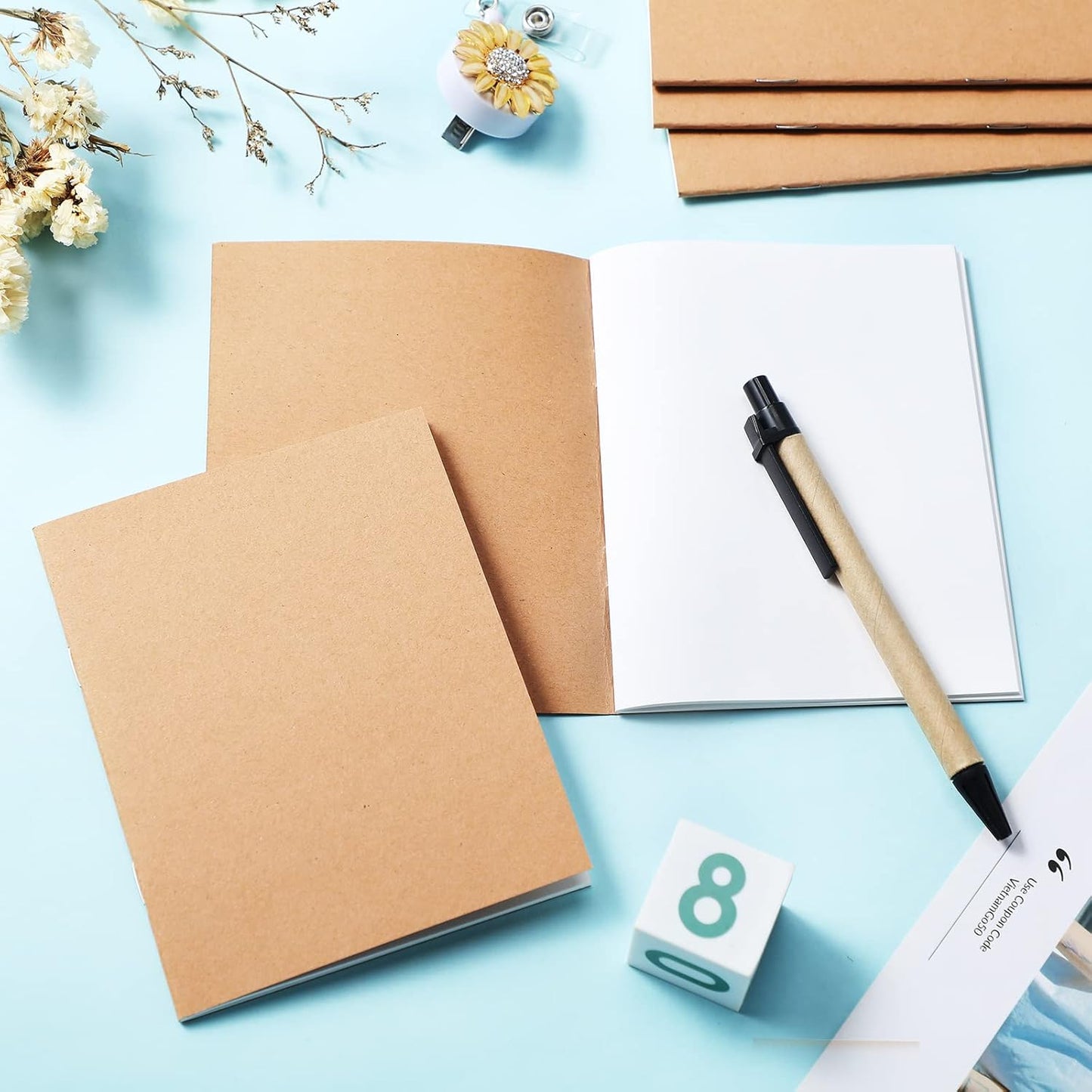 Epakh 100 Pack Mini Kraft Paper Notebook Bulk Small Blank Notebook Mini Unlined Pocket Journal Sketchbooks for Students School Writing, 48 Pages, 24 Sheets, 4.25 x 5.5 Inch (Brown)