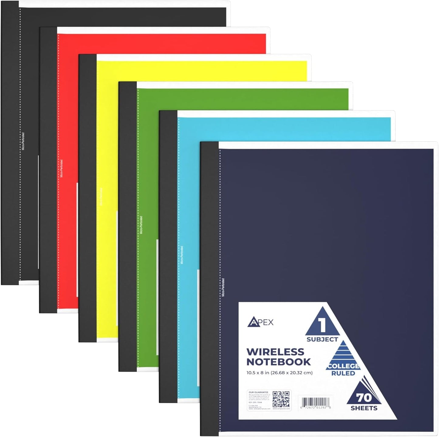 E-CLIPS USA Non Spiral Notebook, 1 Subject, College Ruled Notebook, Journal Notebook, Notebooks Bulk, School Supplies, Perforated Edges, 6 Colors, 70 Sheets (6, College Ruled)