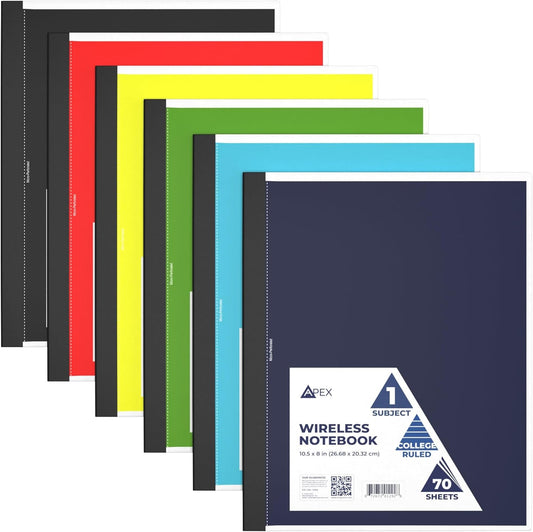 E-CLIPS USA Non Spiral Notebook, 1 Subject, College Ruled Notebook, Journal Notebook, Notebooks Bulk, School Supplies, Perforated Edges, 6 Colors, 70 Sheets (6, College Ruled)