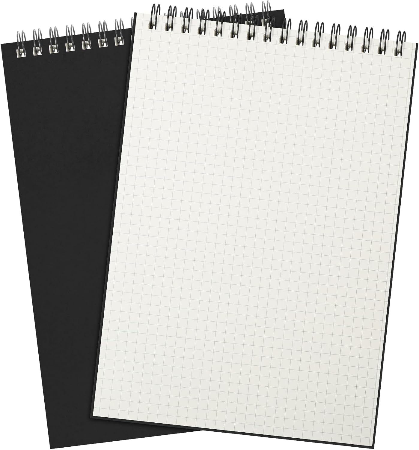 2 Pack Graph Paper Spiral Notepad A5 Top Wirebound Notepad Grid Notebook Steno Pads Memo Notebook Grid Paper 140 Pages for Writing Sketching Drawing Office Supplies (Black)