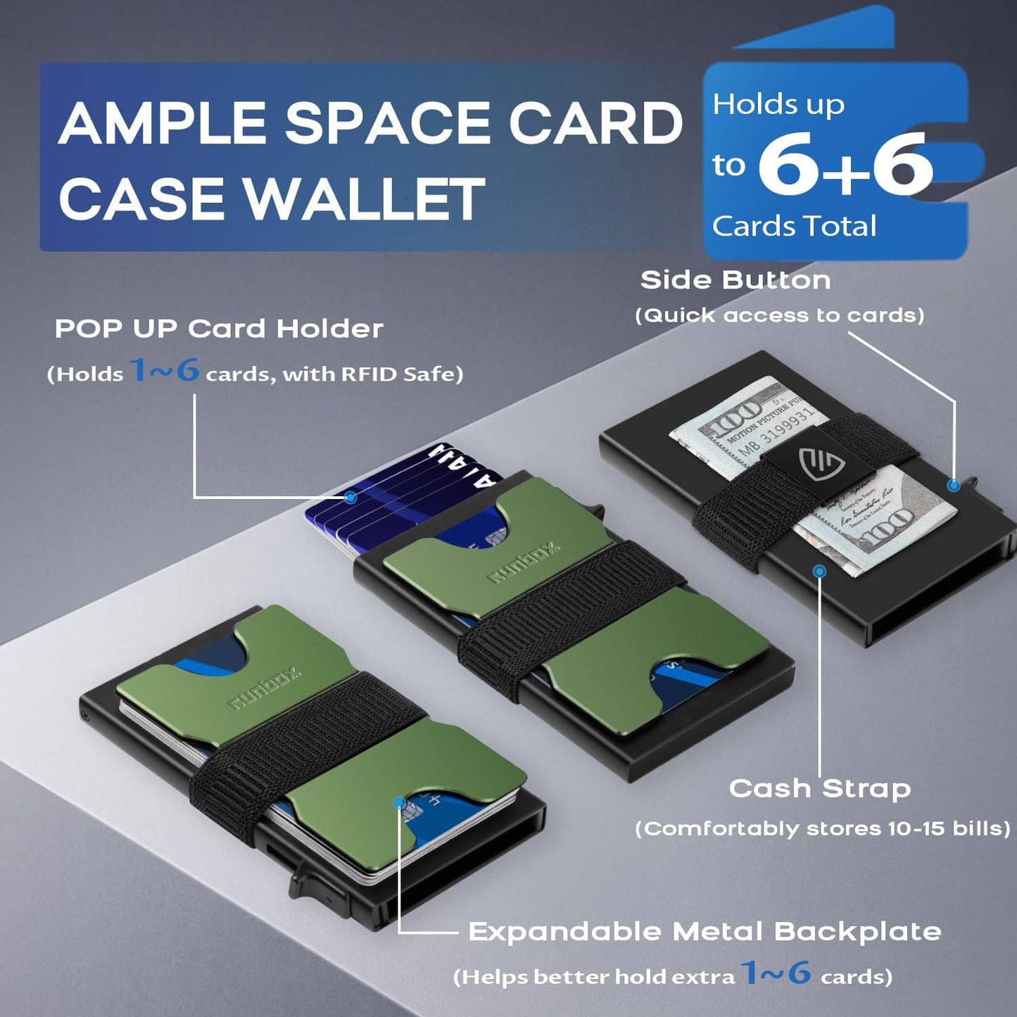 Mens Card Cases, Slim Card Holder Wallet for Men and Women, Minimalist RFID Blocking Wallet with Pop-Up Function, Thin Design, Metal Card Cases Holds 6+6 Cards, Gifts for Men, Men's Accessories