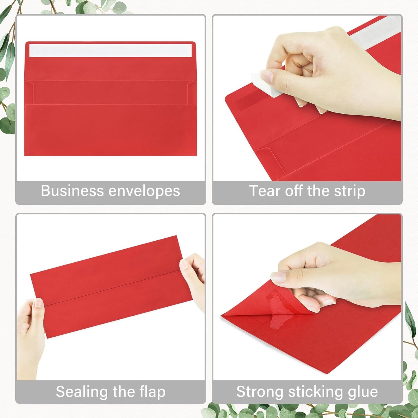 50 Pack #10 Christmas Red and Green Envelopes Letter Size, Business Envelopes Self Seal for Invoices, Letter Mailing, Office Checks, 4 1/8 x 9 1/2 Inches
