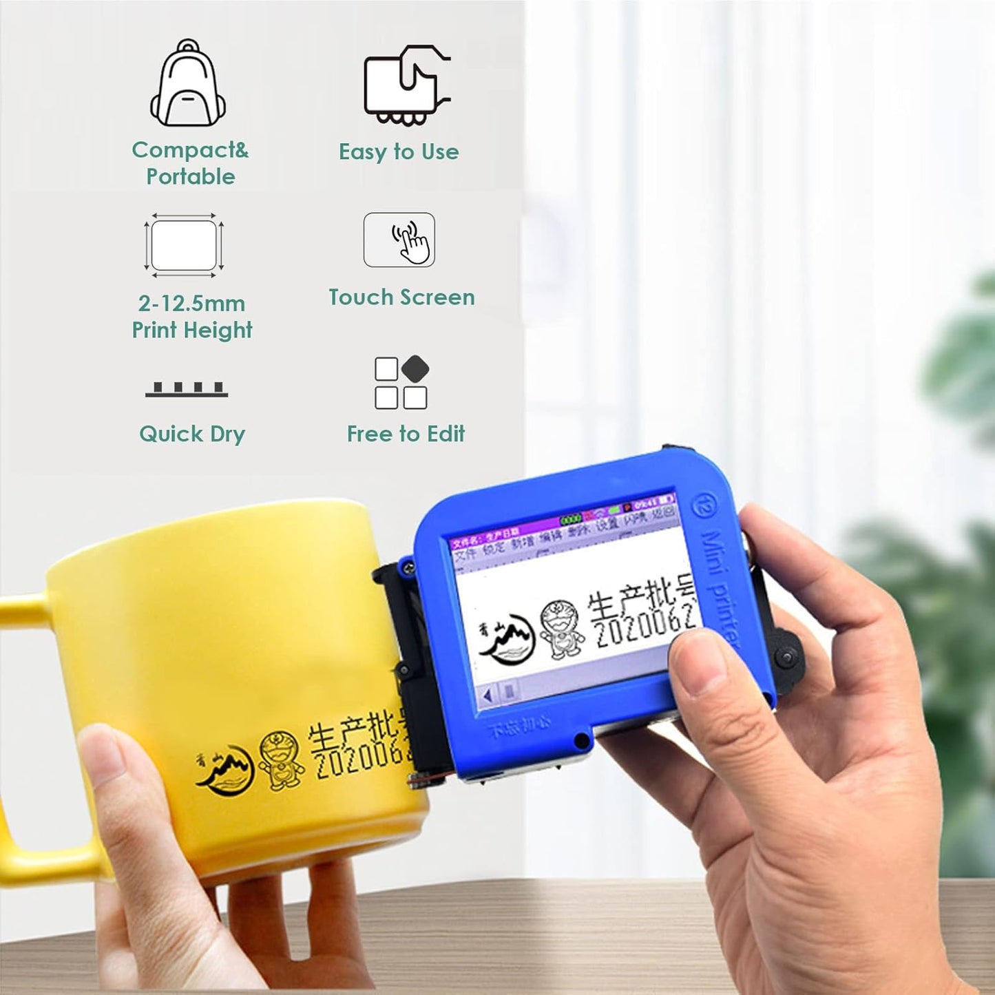 Acogedor Handheld Printer, Handheld Mobile Inkjet Printer with LED , Portable Printer Inkject Coding Machine for Barcode, Label, Date, Text