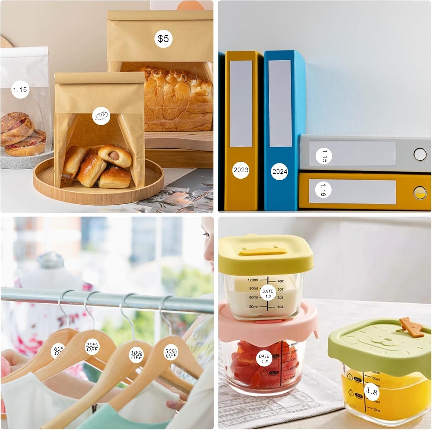 1 Inch White Round Thermal Sticker Labels, Self-Adhesive Circle Direct Thermal Label, Multi-Purpose Roll Sticker with Perforation Line（ 1000 Labels, 2 Rolls ）