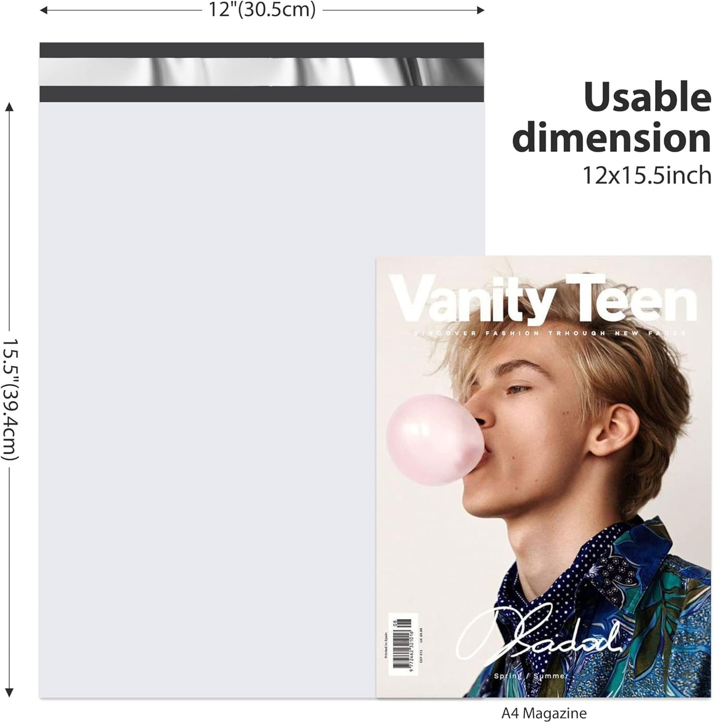 Fuxury Poly Mailers 12x15.5" 500Pcs Bulk White Shipping Bags for Clothing, Strong Adhesive Sealing Shipping Envelopes, Tear-resistant Postal Mailing Poly Bags for Books,Accessories,Business