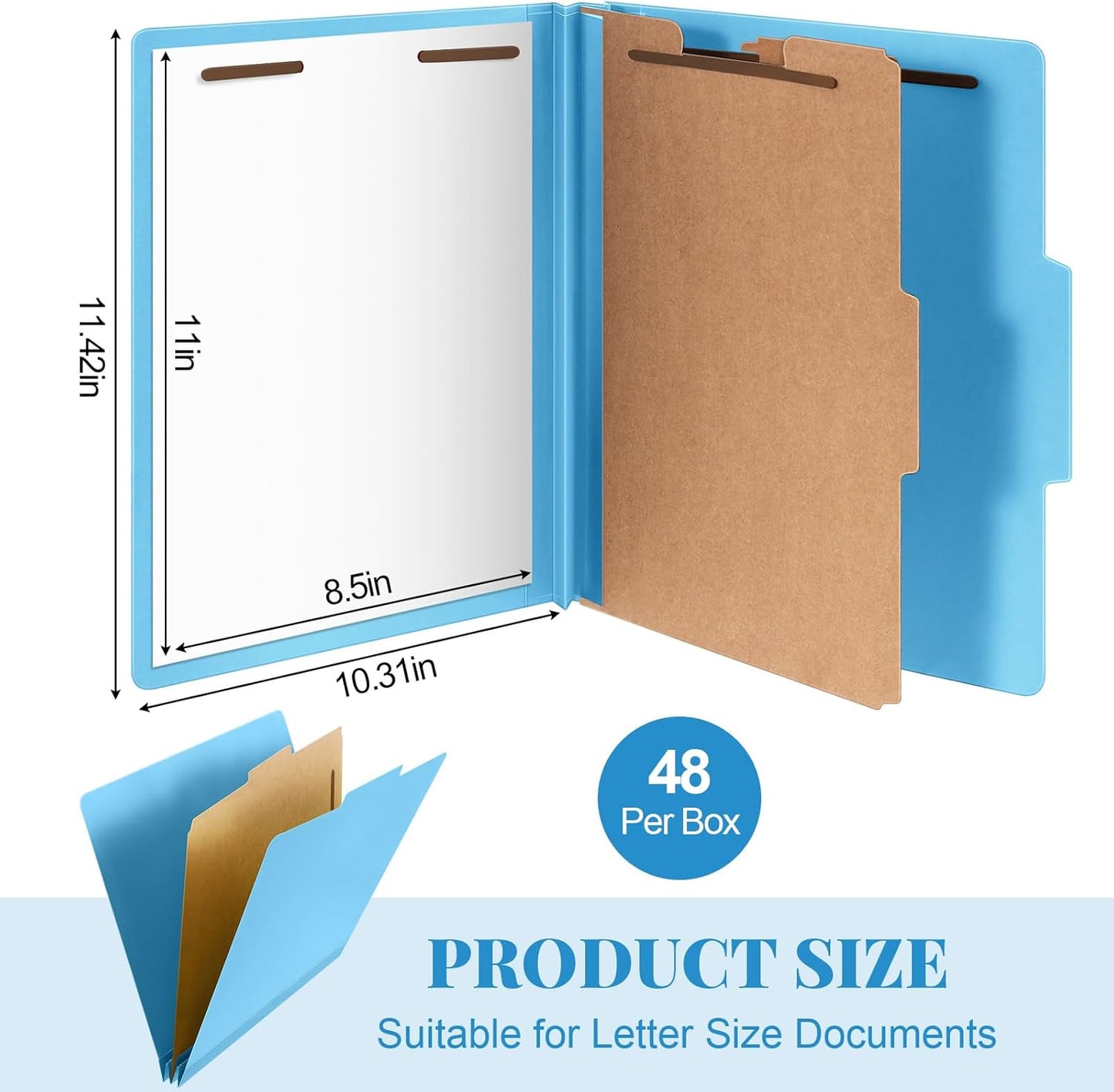 48 Pcs Classification Folders Letter Size, 1 Divider Pressboard File Folder with Fasteners, Expanding File Organizer Bulk for Teachers, Clergy, Office, Church, Christmas Donations (Blue)