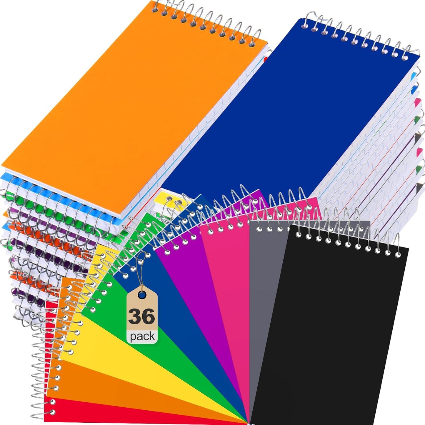 36 Pcs Small Pocket Notebooks 3 x 5 Inch Mini Memo Spiral Notepads Top Bound College Ruled Lined Note Pads for Back School Office Journaling Noting, 75 Sheets/Pad (Rainbow)