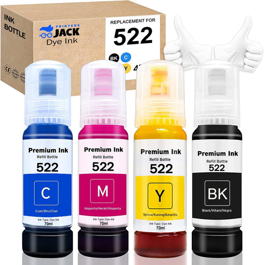 Printers Jack Compatiable T522 Refill Ink Bottle Kit for Supertank ET-2800 ET-4700 ET-4800 ET-2710 ET-2720, ET-2803 Printer, 4 Packs