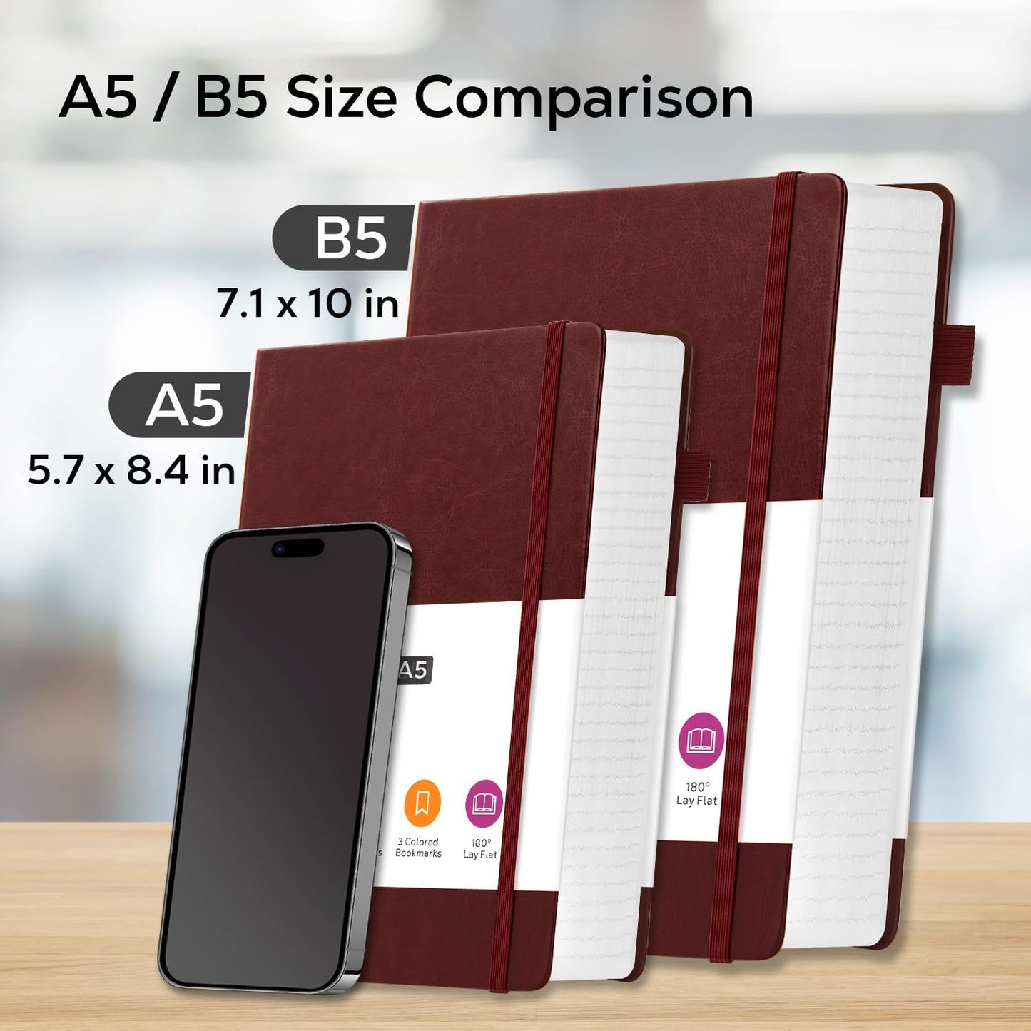 Thick Notebook Journals for Writing, Hardcover College Ruled Notebook Lined Journal for School Office Women and Men Work Organization, B5, 7.1'' X 10'', Burgundy, 320 Pages