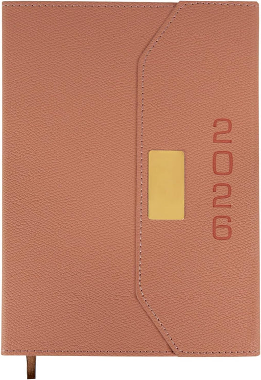 2026 Daily Monthly Planner - Calendar, January - December 2026, 100GSM Thick Paper, Leather Cover, Planner with Hourly Schedule,6.1" x 8.2", Daily Inside Page - Monthly Inside Page, Pen Holder, Bookmarks (Pink)