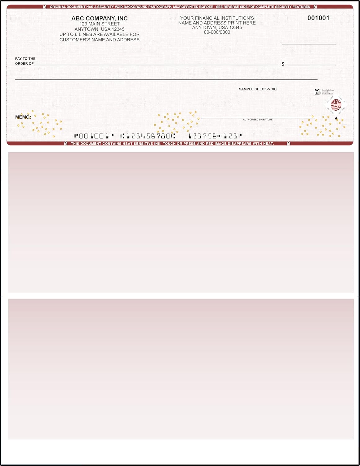 Burgundy High Security Checks on Top Compatible w/QB accounting software - Custom Computer Checks on Top (500)