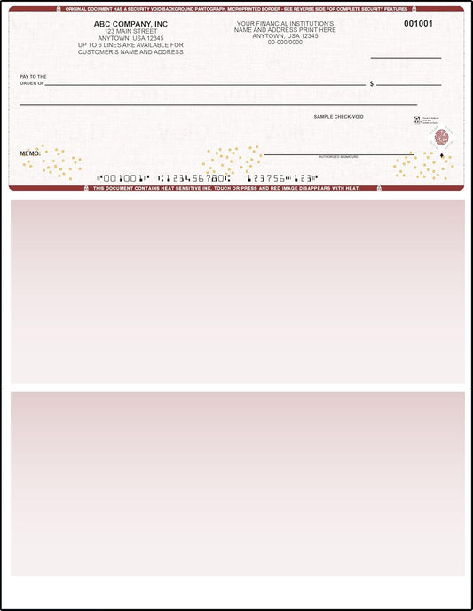 Burgundy High Security Checks on Top Compatible w/QB accounting software - Custom Computer Checks on Top (1000)