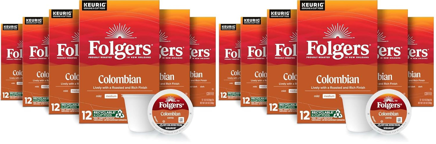 Folgers Colombian Medium Roast Coffee, 72 Keurig K-Cup Pods (Pack of 2)