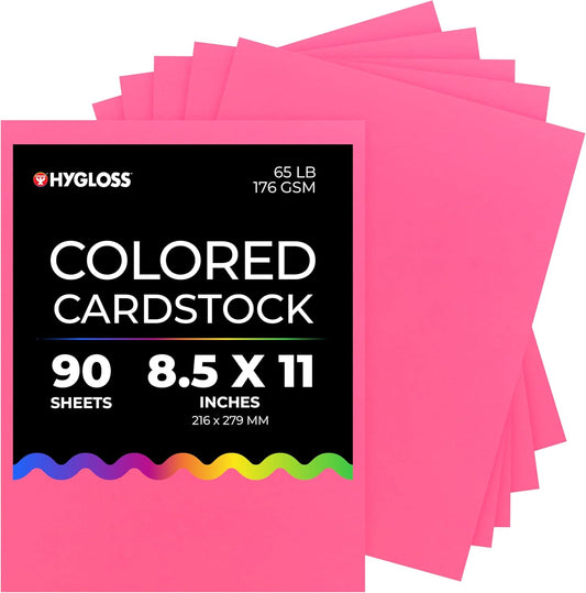 Hygloss Pink Bright Colored Cardstock - 8.5x11-Inch, 90 Sheets, 65 lb/ 176 gsm, Fade-Resistant, Acid-Free Color Card Stock Paper