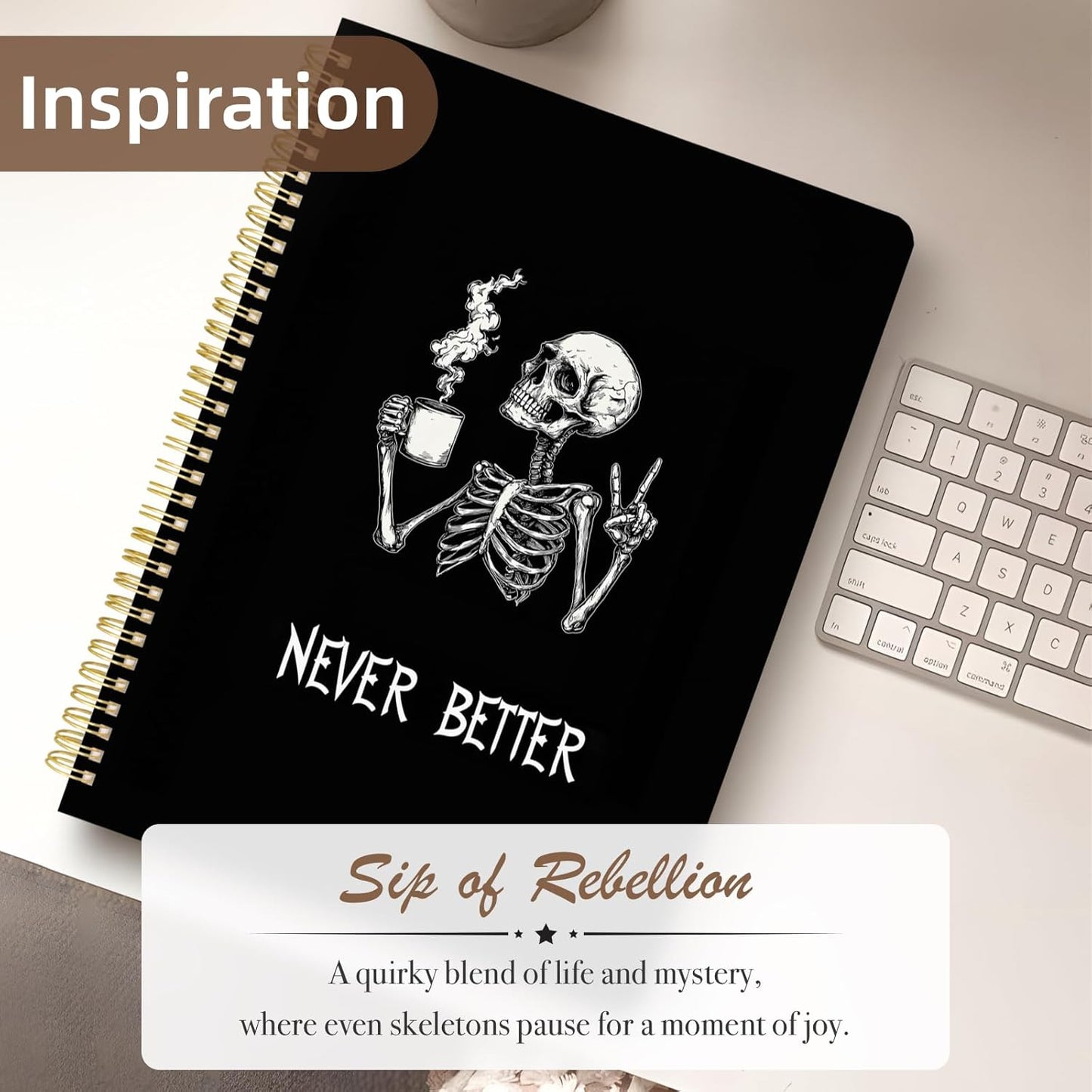 Cute Spiral Notebook journal A4 Aesthetic Pretty Design for Women Girls Kawaii with Pocket, 8.5 x 11 inch, Graph, Skeleton