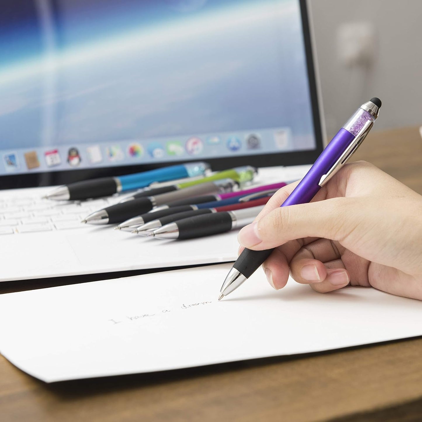 MiSiBao Stylus Pens for Touch Screens Ballpoint Pens Black Ink 1.0mm Medium Point with Crystals and Comfort Grip (8 Count+3 Refills)