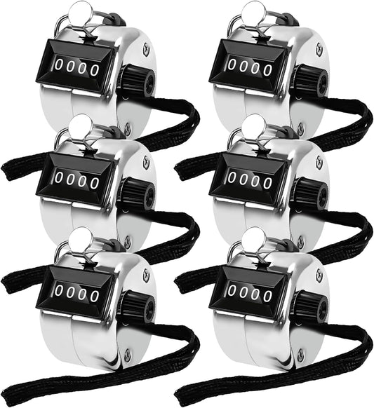 6 Pack Clicker Counter,Metal Hand Tally Counters Clicker with Black Nylon Lanyard,4 Digit Display Pitch Counter for Knitting,Coaching,Golf,Lap,Fishing,Umpire,Baseball,Row Sport