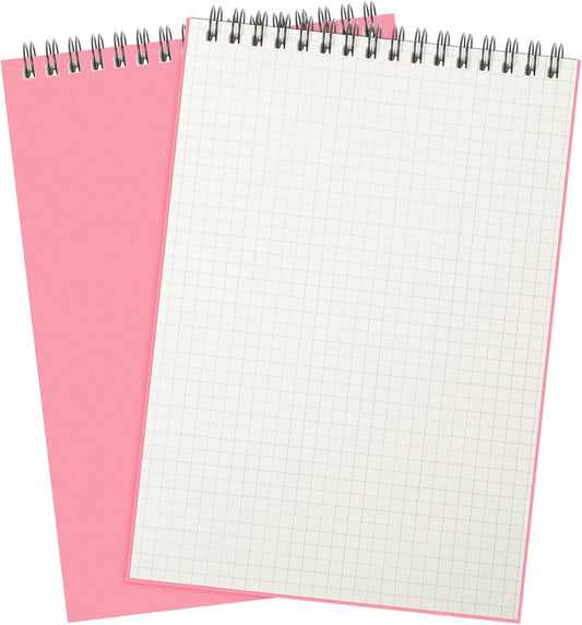 2 Pack Graph Paper Spiral Notepad A5 Top Wirebound Notepad Grid Notebook Steno Pads Memo Notebook Grid Paper 140 Pages for Writing Sketching Drawing Office Supplies (Pink)