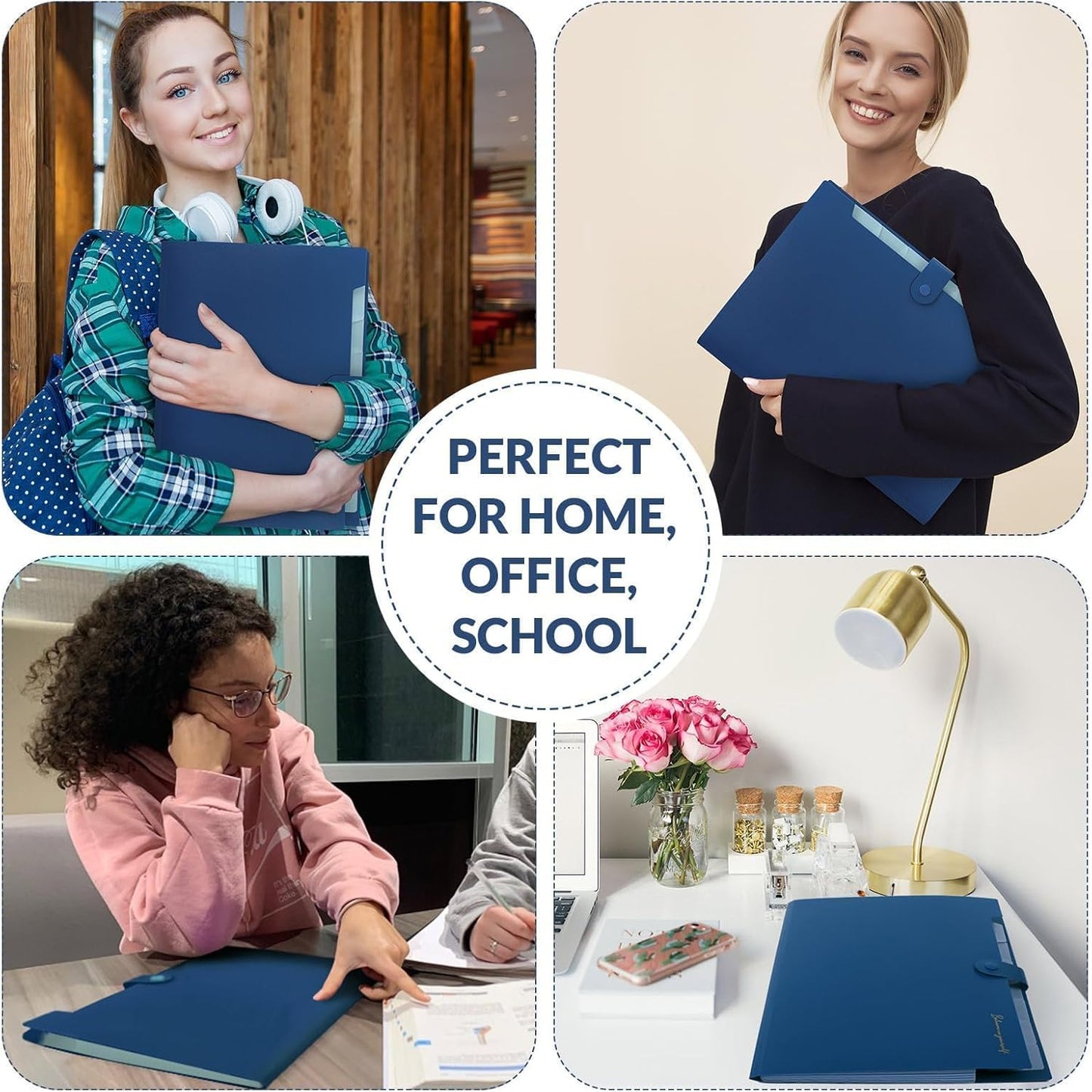 SKYDUE Expanding File Folder, Accordion File Organizer with 8 Pocket & Inner Card Pocket, Expandable Document Paper Receipt Holder for School Office Hospital, Letter/A4 Size Blue