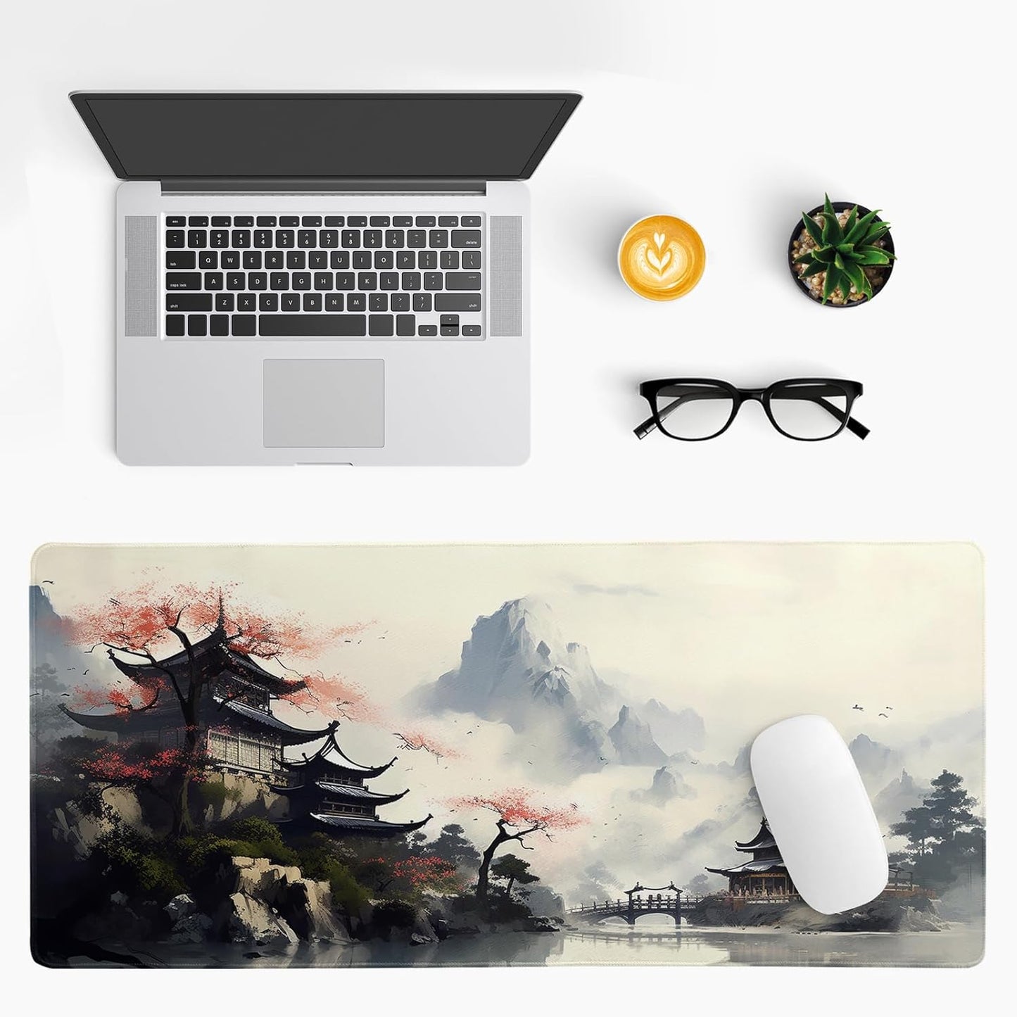Desk Mat, Watercolor Desk Pad Mat, Desk Matt for Desktop, XL Large Mouse Pad for Desk, Anti-Slip Big Mousepad with Stitched Edges, Keyboard Pad Mouse Mat for Gaming Office (Cherry Blossom 2)