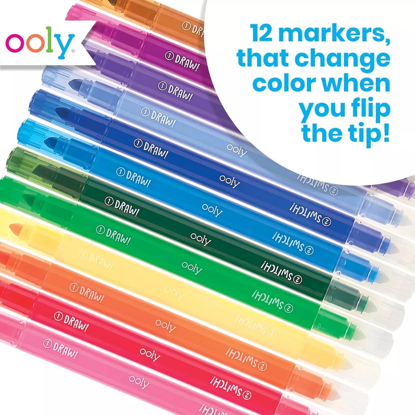 Ooly Switch-eroo Color Changing and Make No Mistakes Erasable 24 Dual Tip Markers, 12 Color Change Markers Erasable for Kids Back to School Supplies, Chisel Tip