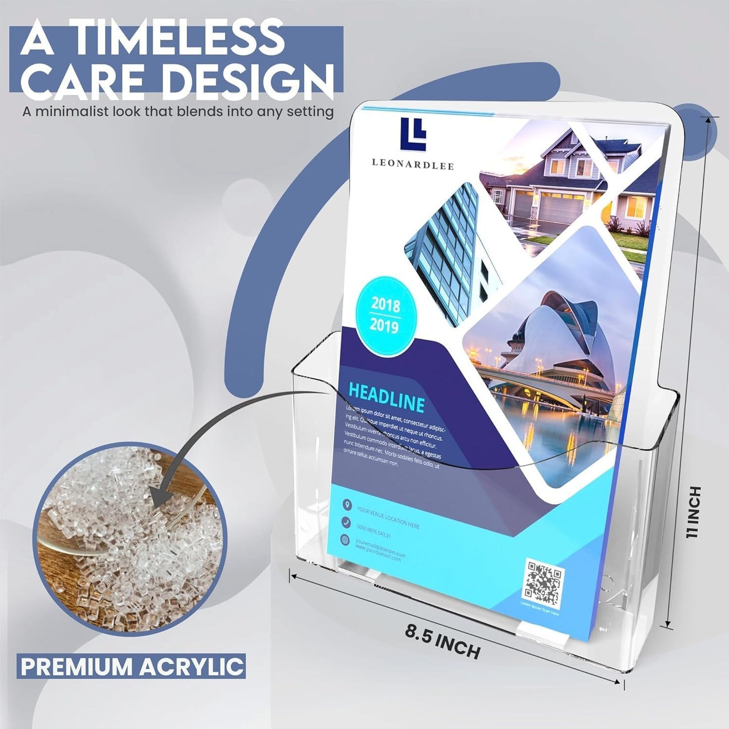 Brochure Holder 8.5 x 11 inch, Acrylic Plastic Literature Holders Clear Flyer Holder Rack Card Holder, Magazine, Pamphlet, Booklet Display Stand Trifold Holder, Desk or Wall Mount Pack of 2