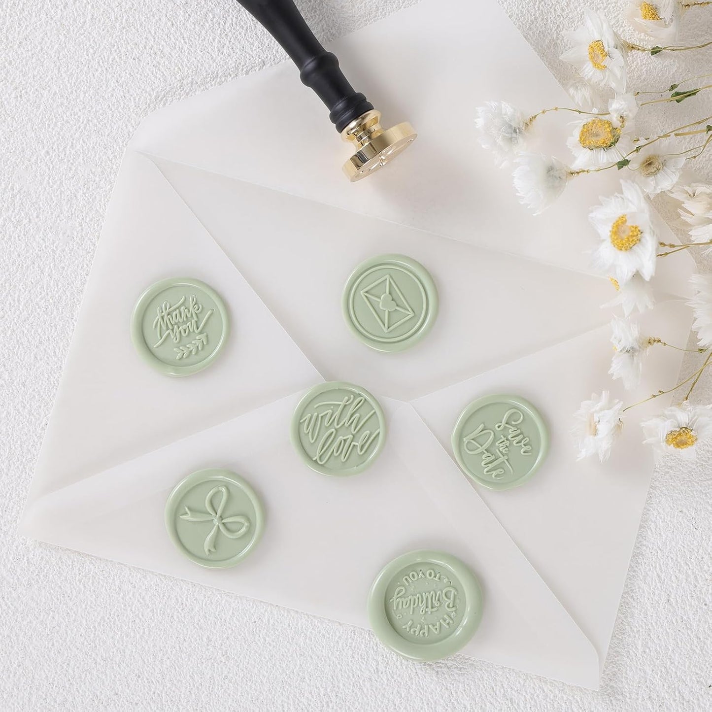 UNIQOOO 6 Pcs Wax Seal Stamp Set, Blessing Sealing Stamper Kit, Wooden Handle with Brass Head for Party Invitations, Envelops, Greeting Cards (Phrases Series)