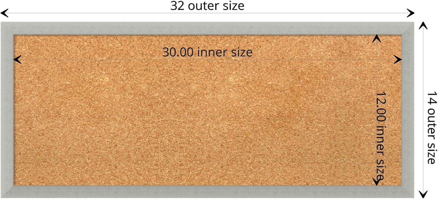 Amanti Art Natural Cork Board for Wall, 14x32 Vision Board with Silver Wood Frame, Medium Corkboard Office Decor for Home Organization, Casual Corkboard Pinboard to display items for home organization