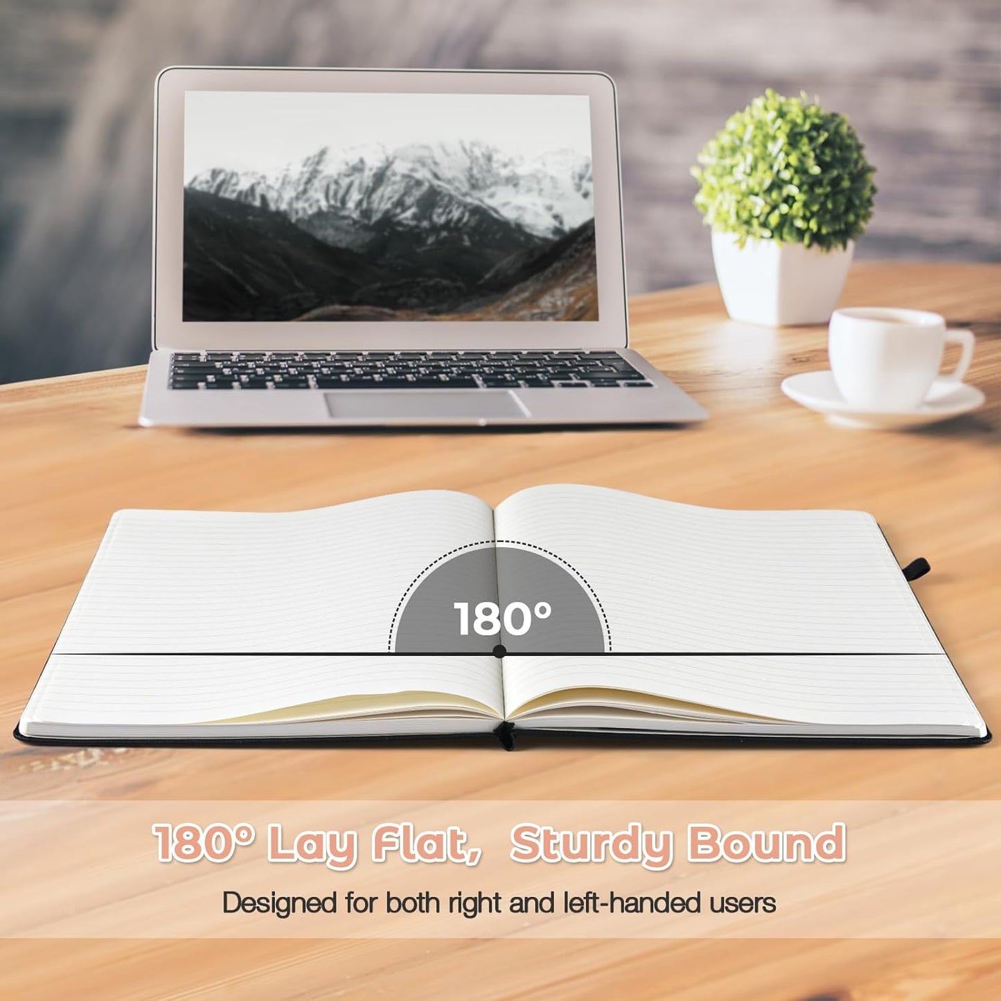 Lined Journal Notebook, 8.5" x 11" Hardcover Leather Notebook for Work, Wide Ruled Notebook Journal for Women Men, 192 Thick Paper, Lay Flat, 2 Pockets, A4 Large Journals for Writing, Pink Notebook