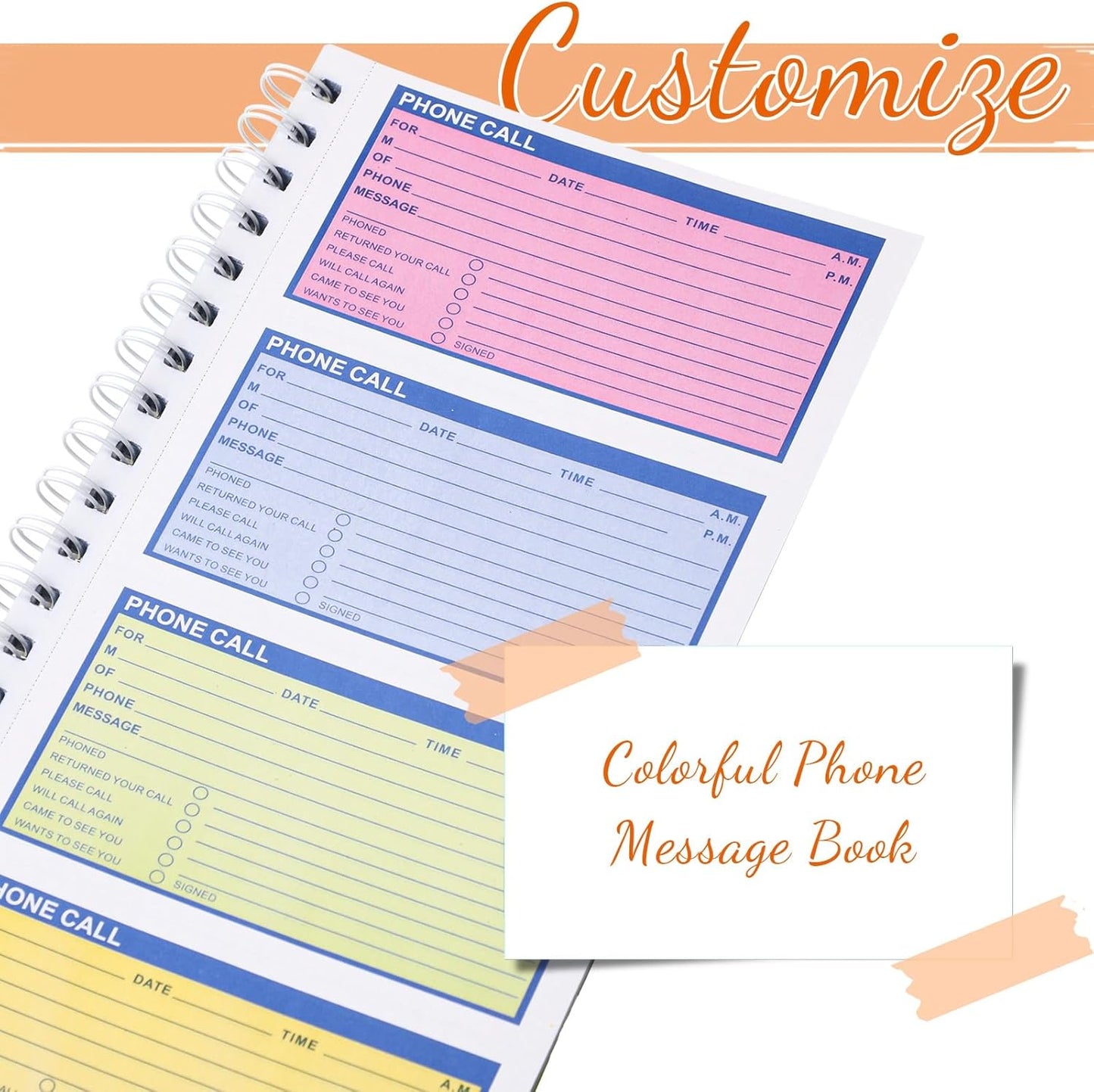 5 Pcs Spiral Bound Phone Message Book 5-1/2" x 11" 2 Part Colorful Carbonless Phone Message Pads 4 Messages Per Page Carbon Copy Notebook Spiral Phone Call Log Book for Business Office