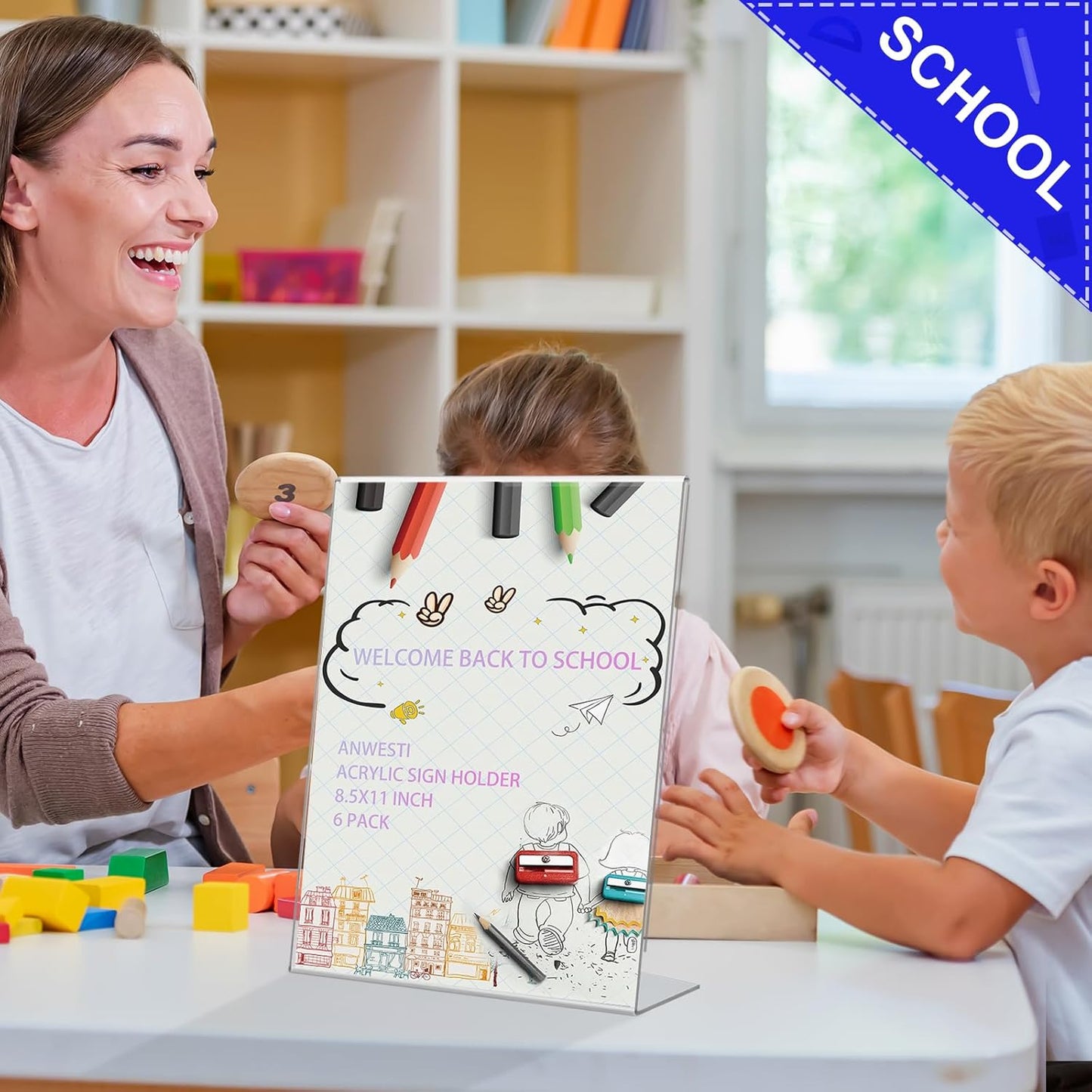 Acrylic Sign Holder 8.5" x 11" - 6 Pack Clear L-Shaped Tabletop Menu Frame for Restaurants, Photos, Posters | Slanted Back Design | Durable Promotional Display Stand