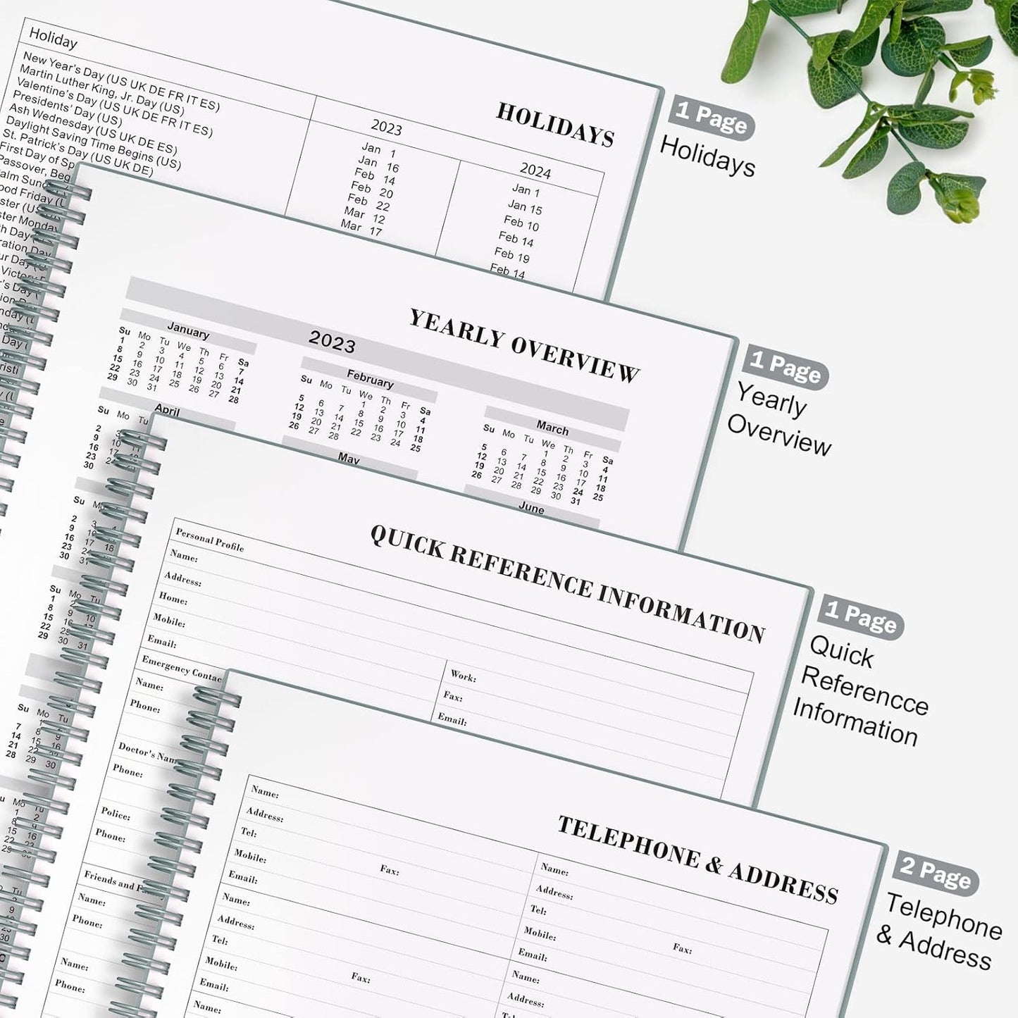 Planner Undated, Asten Daily Planner Agenda with to Do List, Hourly Schedules for Women and Men, Spiral Appointment Book with Elastic Closure, Inner Pocket 8.5" x 11" (Gray)
