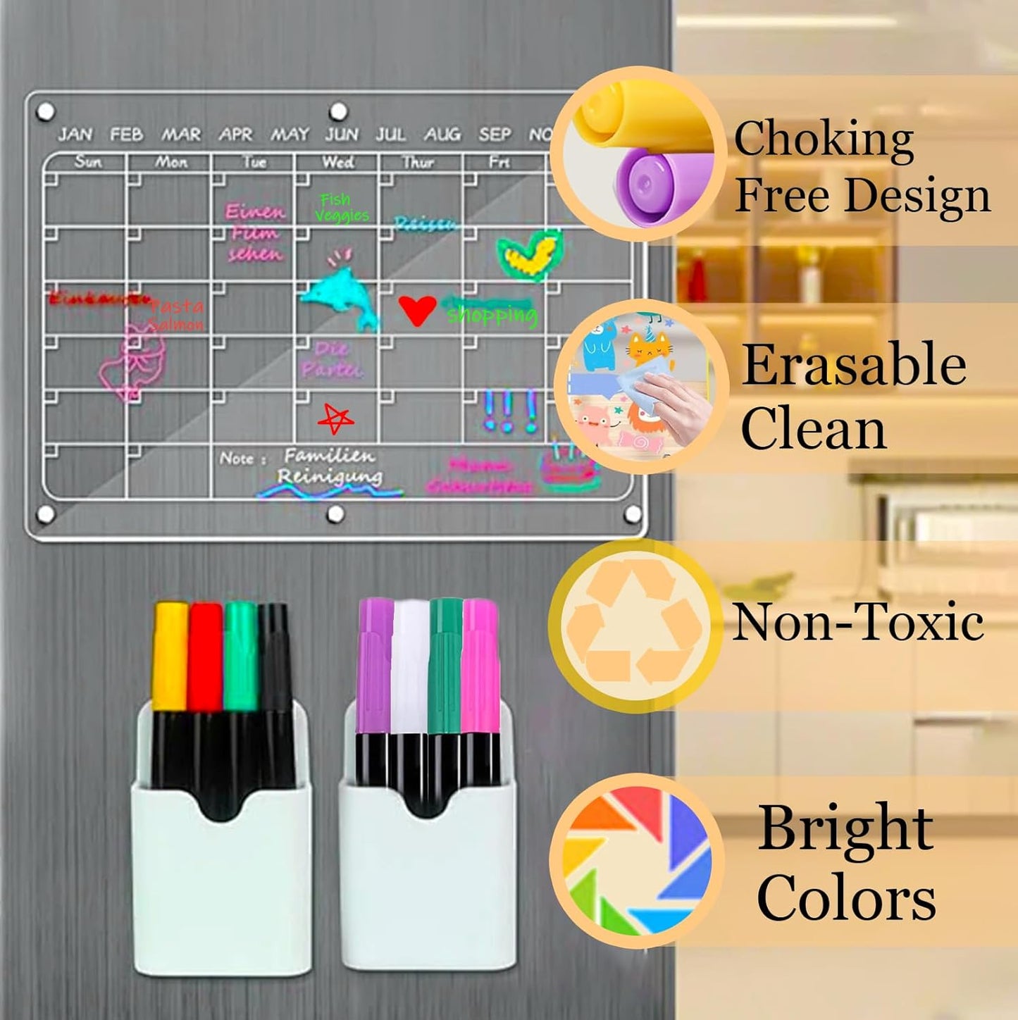 12-Color Markers for Doodle Glow，Neon Dry Erase Markers for Led Drawing Board, Non-Toxic Erasable Chalk Marker for Clear Acrylic Calendar, Mirror, Window, First Day Of School Sign