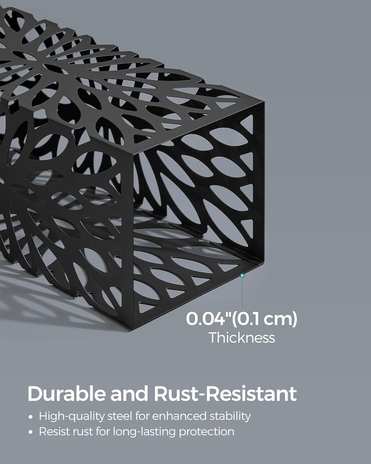 SONGMICS Umbrella Stand, Umbrella Holder for Entryway, Steel Square Umbrella Rack Organizer Freestanding, for Canes Walking Sticks, with a Detachable Drip Tray, 4 Hooks, Black ULUC026B33