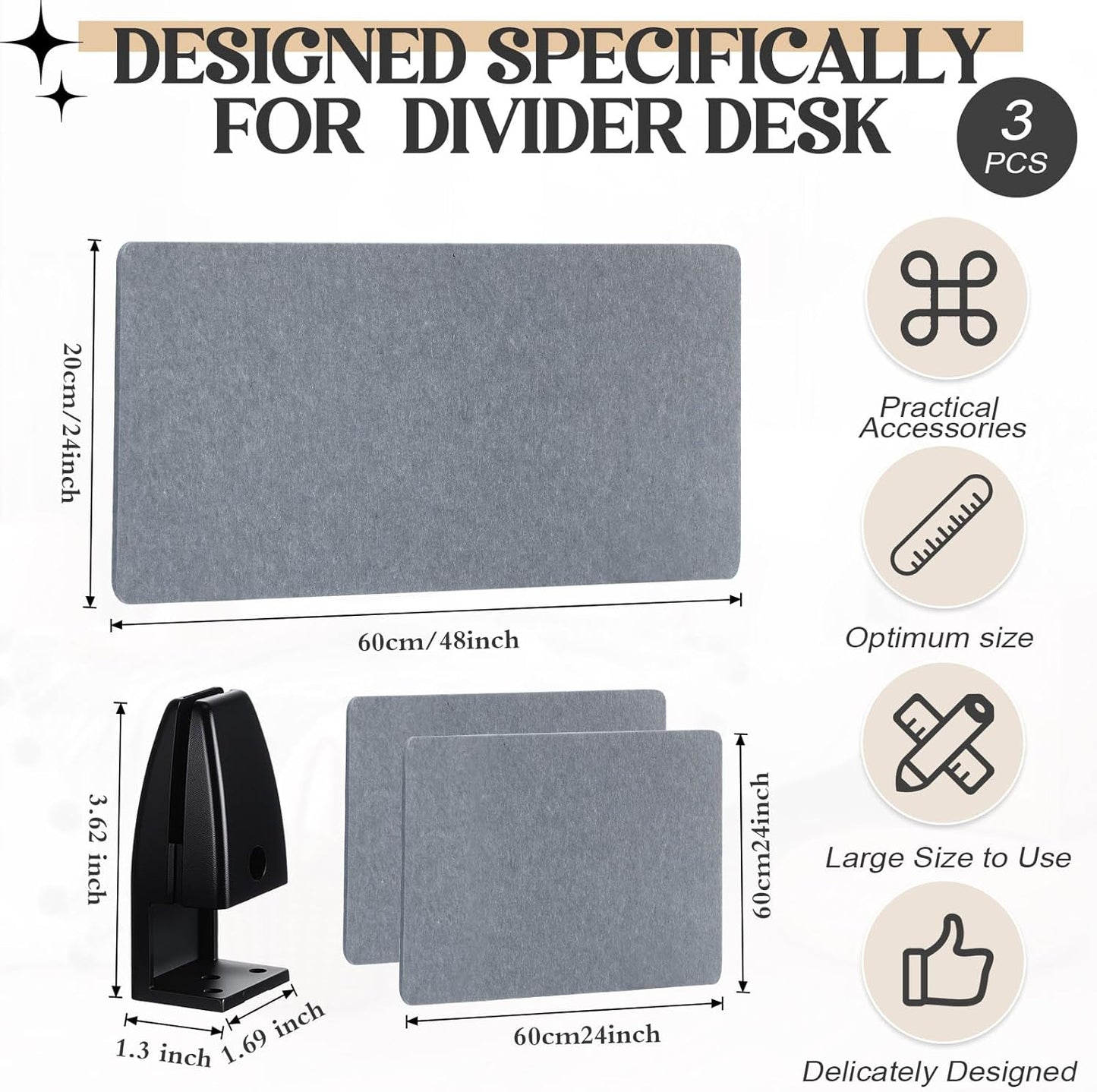 3 Pcs Clamp-on Desk Divider, 1pcs-47''x 24'' and 2pcs-24''x 24'' Desk Privacy Panel Acoustic Office Partitions Cubicle Modesty Panel for Classroom Noise Reducing Visual Distractions