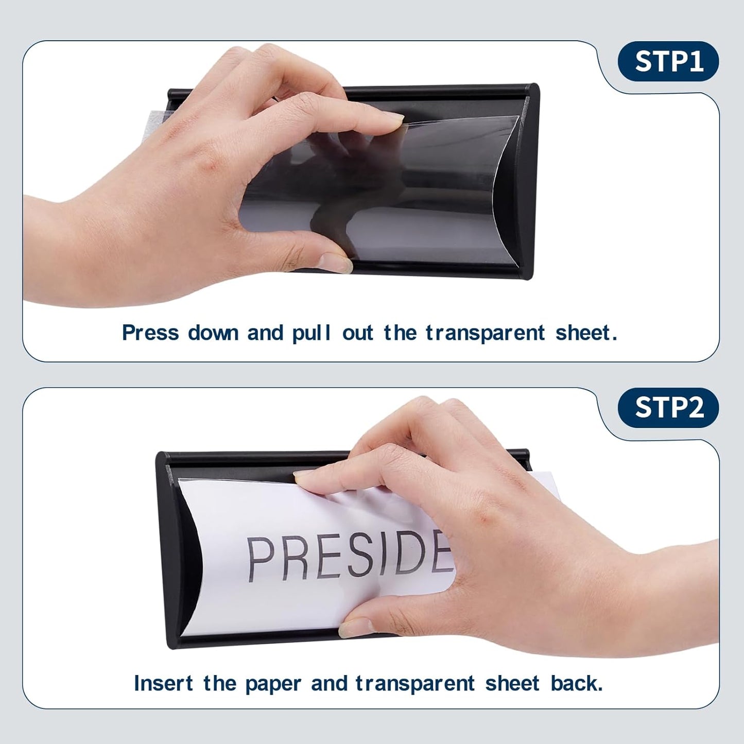 6 Pcs Office Door Signs - 8" x 3" Curved Name Plate Holders for Office, Wall-Mount Door Signs with Plastic Film and Adhesive Tape (Silver)