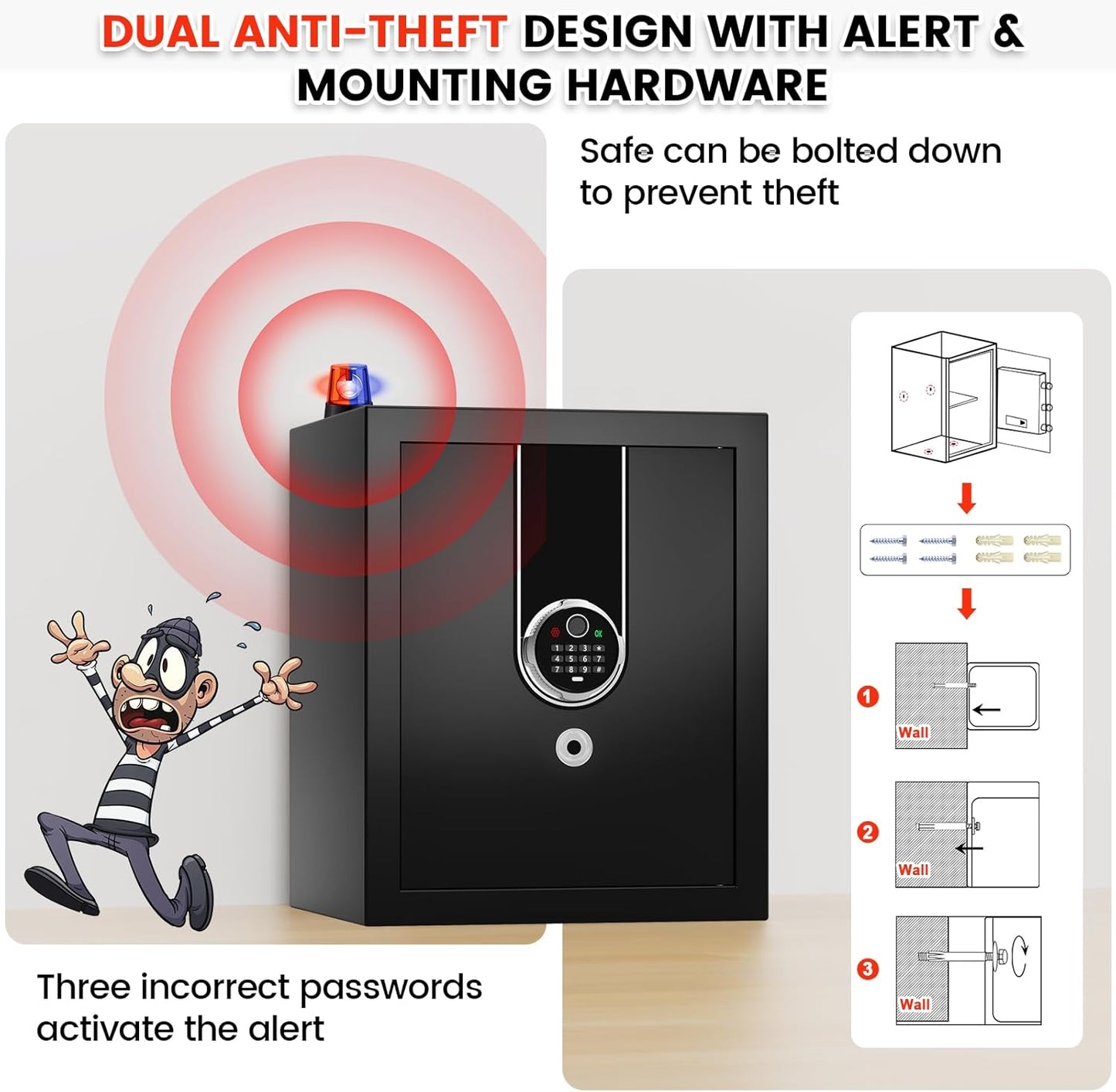 1.3 Cuft Fingerprint Safe Box, Biometric Home Safes with Fireproof Waterproof Bag, Combination Keypad, Anti-Theft Dual Alert, Mute Mode, Digital Security Money Safes For Cash Jewelry Office Document