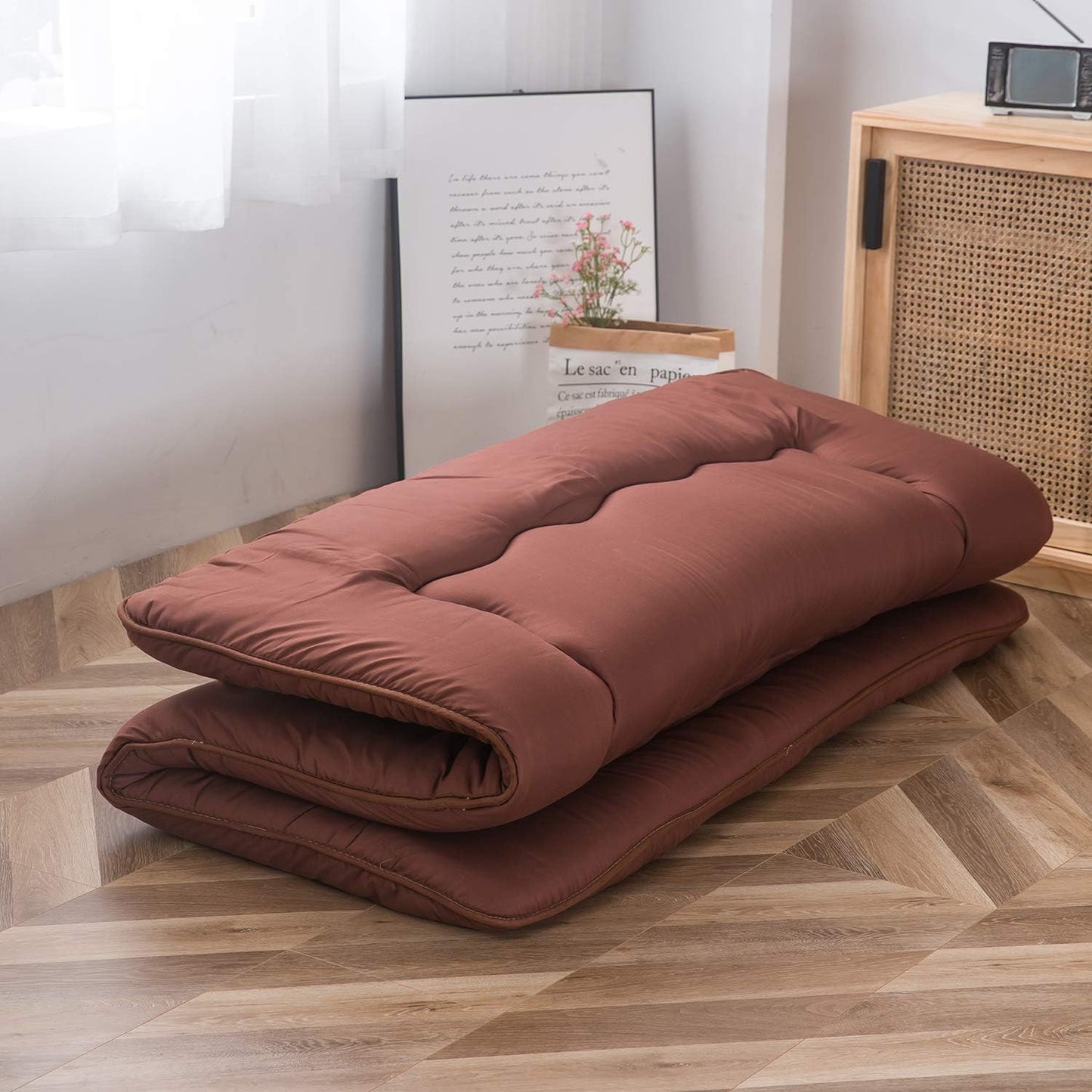 Japanese Shiki Futon Mattress Floor Mattress Thicken Tatami Mat Sleeping Pad Roll Up Mattress Floor Lounger Bed Rolling Up Couch Bed Mattress Pad for Guest Room, Coffee, King