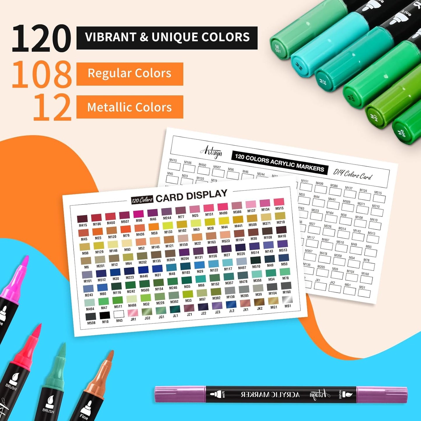 120 Colors Acrylic Paint Pens, Dual Tip Markers With Fine Tip and Brush Tip for Rock Painting, Ceramic, Wood, Plastic, Calligraphy, Scrapbooking, Brush Lettering, Card Making, DIY Crafts
