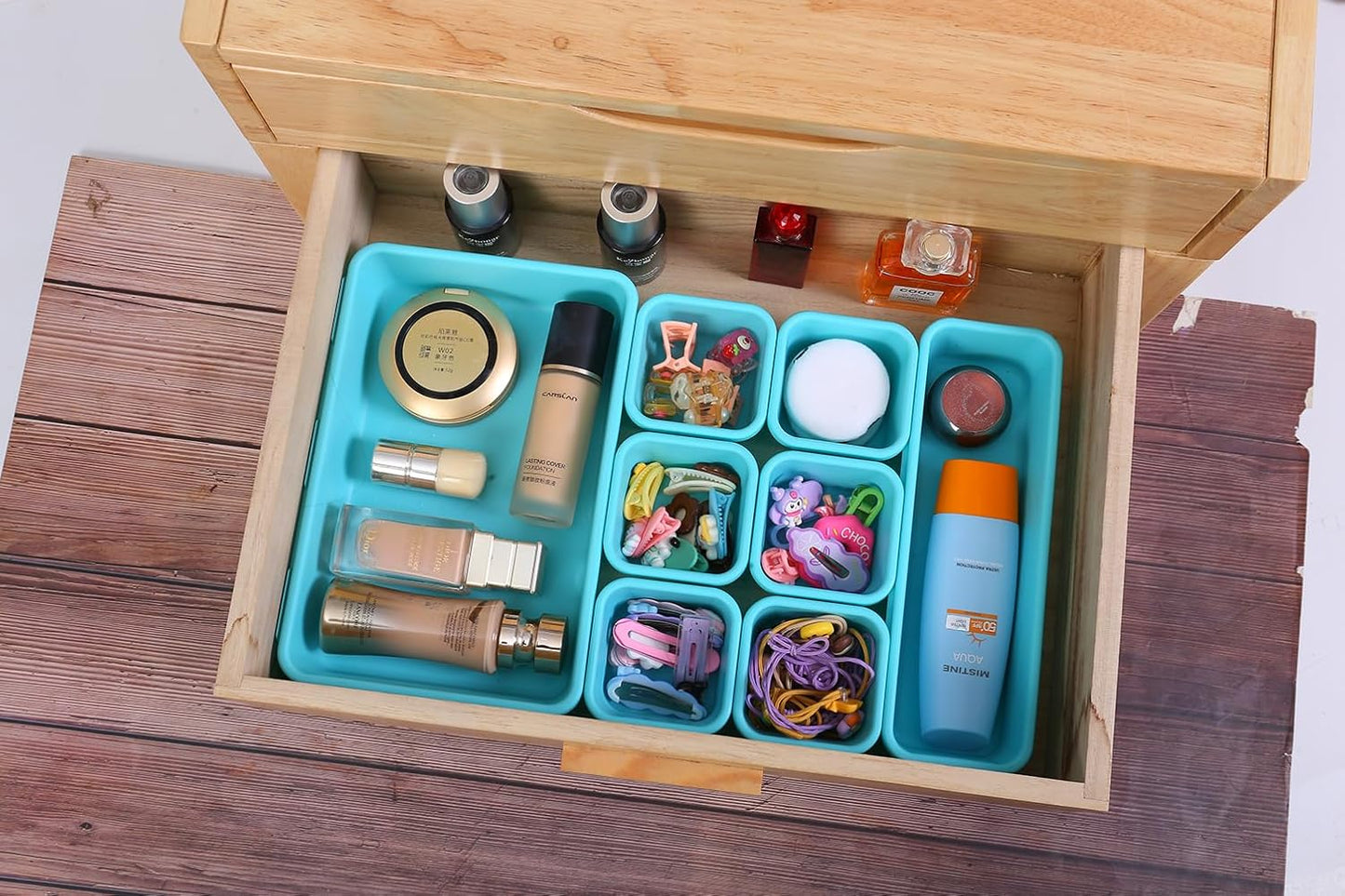 15 PCS Interlocking Desk Drawer Organizer Separator for Office,Bathroom,Kitchen,Makeup（Blue&Green）