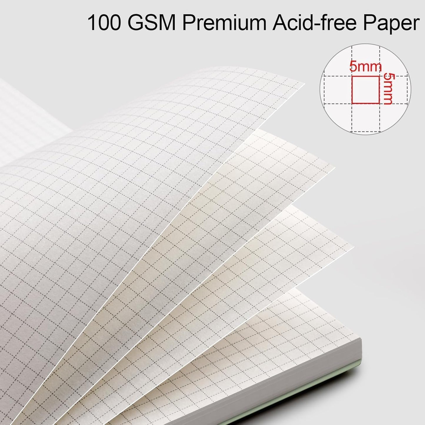 AHGXG Graph Paper Notebook - Spiral Notebook Journal 7.6" x 10", B5 Large Graph Notebook, 140 Pages, 100 gsm Thick Grid Paper, Waterproof Plastic Cover, for School Writing Engineering, Sage Green