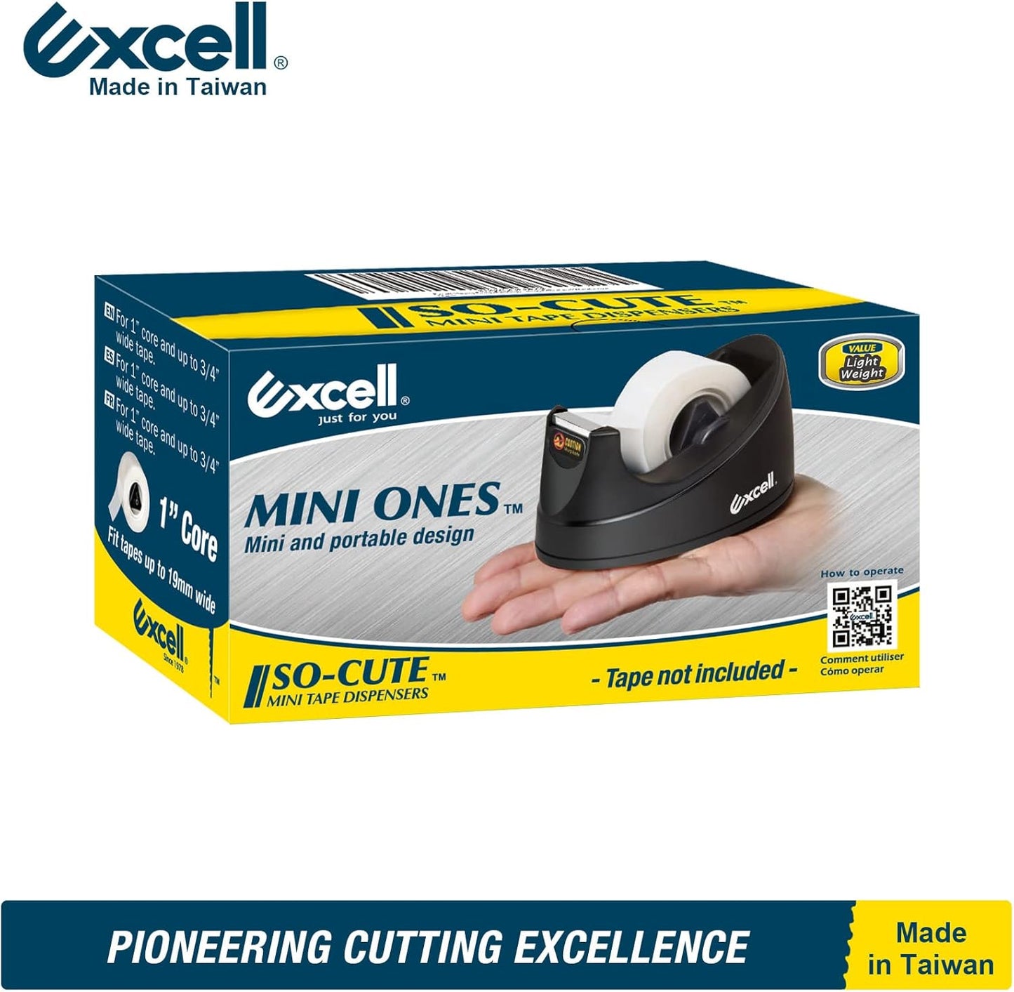 Excell EX-115BK Mini Desktop Tape Dispenser (1" core) with Adhesive Bottom, Easy for One Hand Use, Cute Tape Dispensers Use for Home, Office Gift Store and Wrapping Purpose (3)