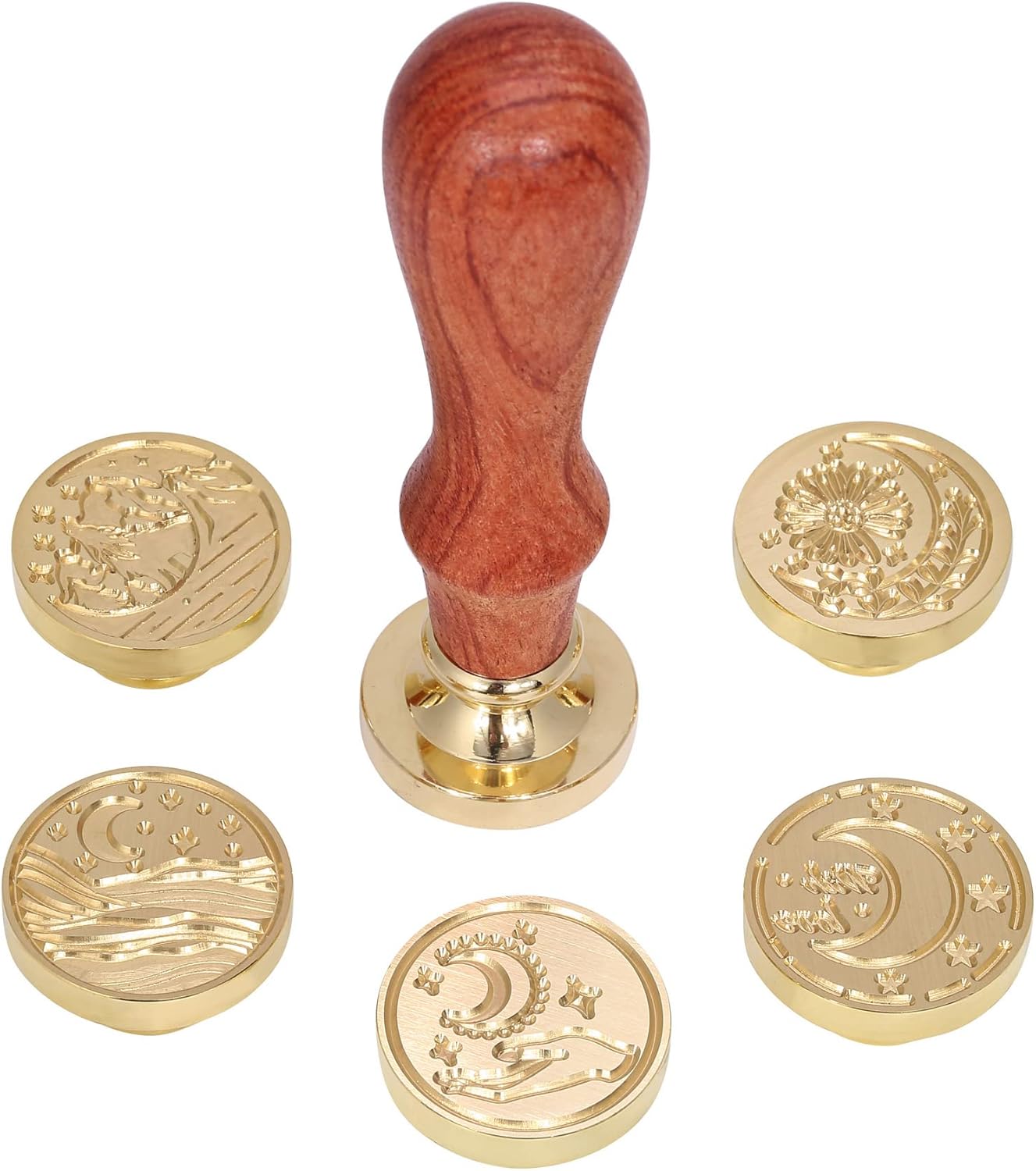 Yoption 6 Pieces Moon Series Wax Seal Stamp Set, Vintage Sealing Wax Stamp Heads + 1 Wooden Handle with Gift Box for Wedding Invitation, Christmas, Gift Idea