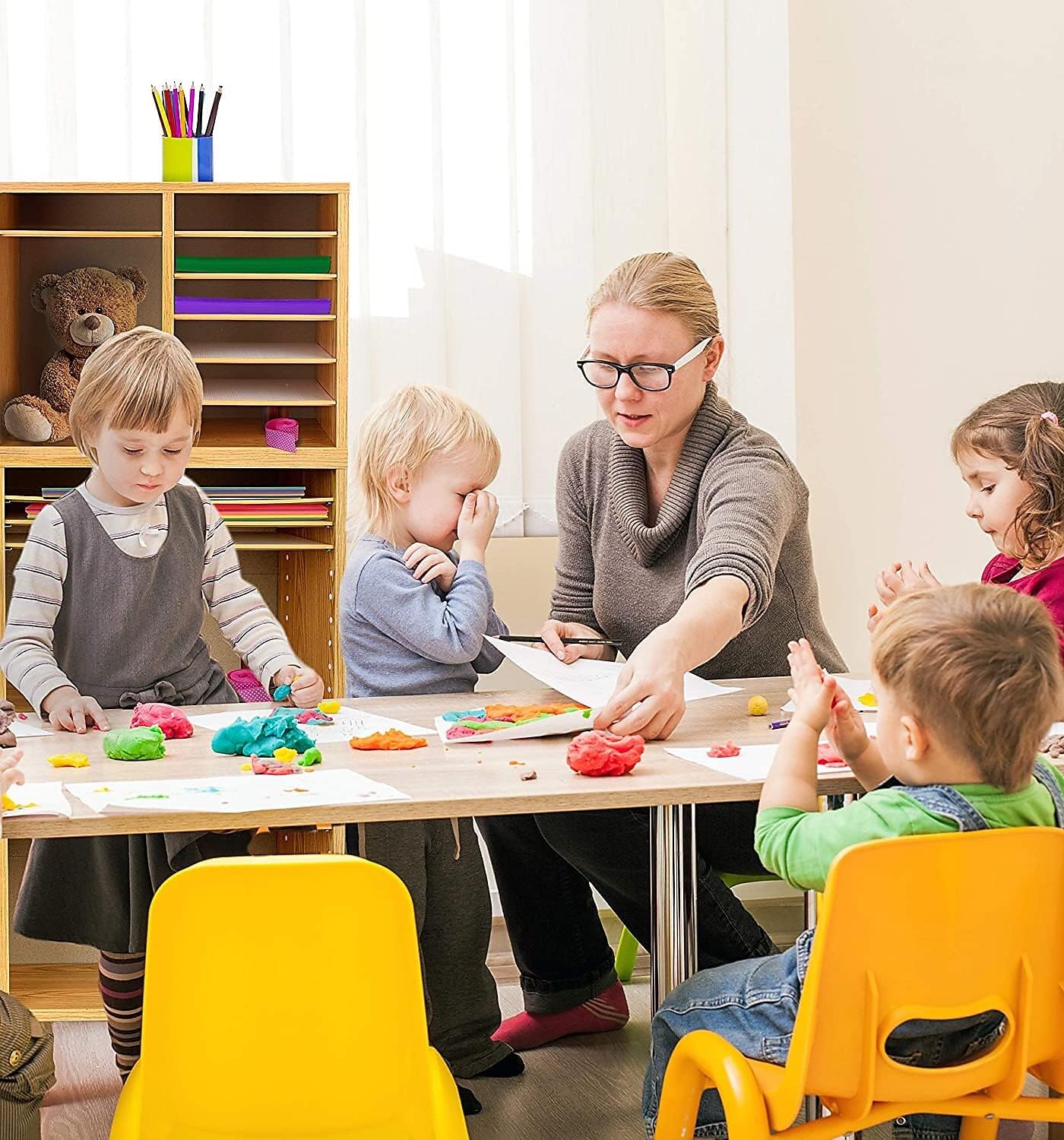AdirOffice Wooden Adjustable Literature Organizer, 12 Compartment Office Mailbox, or Classroom Literature Organizer, Medium Oak