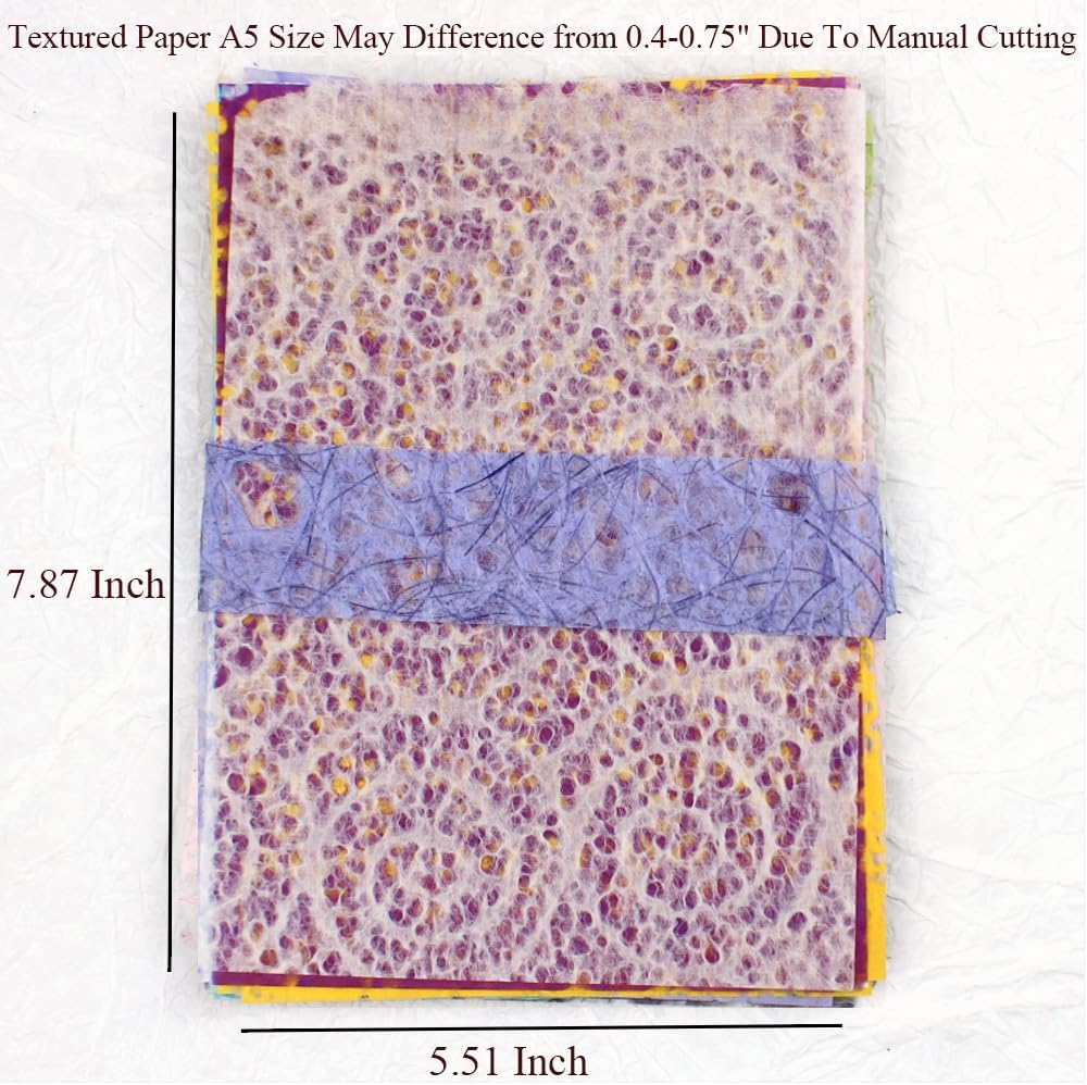 20 Sheets A5 Textured Mulberry Scrapbook Paper, Variety Colors for Scrapbooking, Junk Journals, Collage, Art Journaling, Card Making, DIY Paper Craft